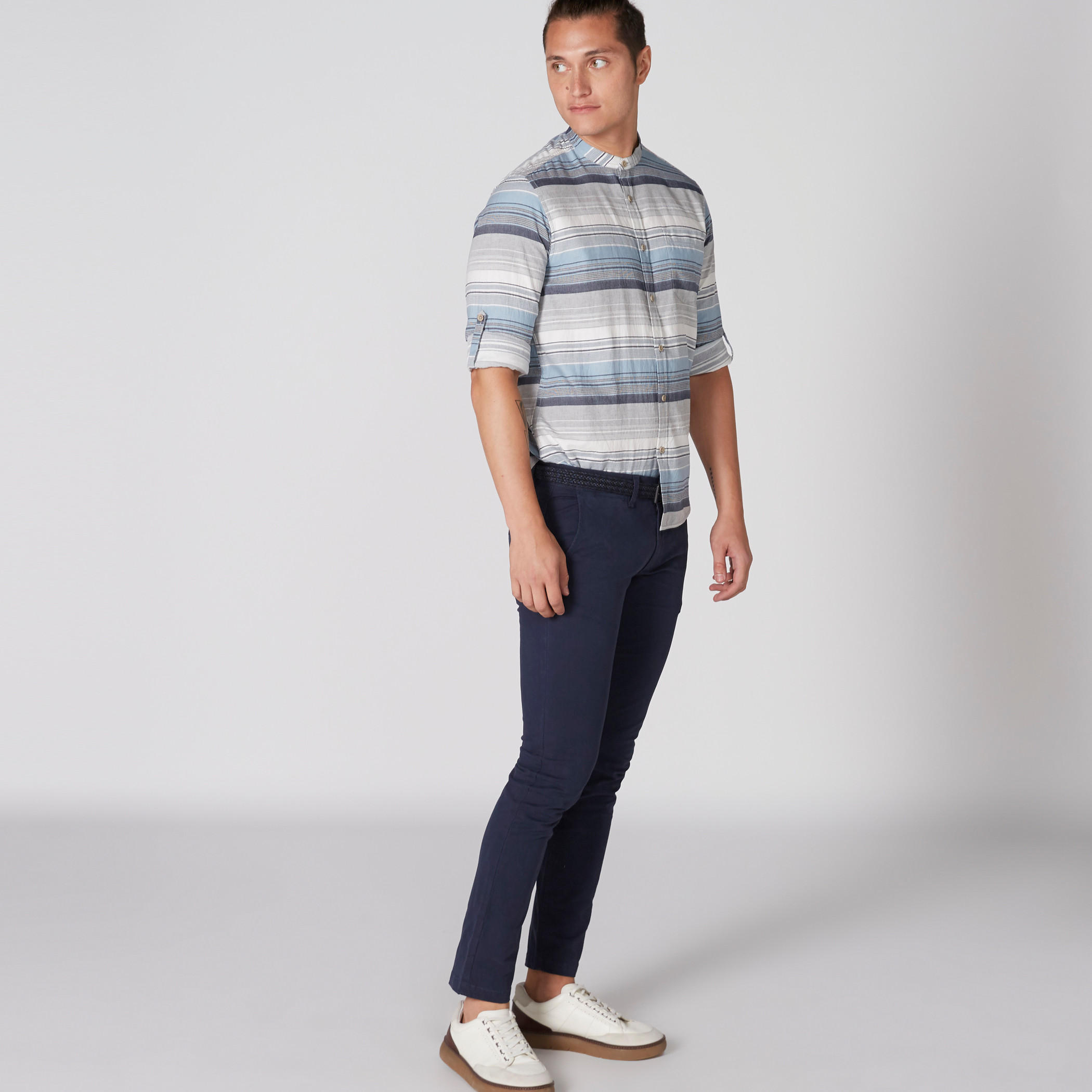 Striped Shirt with Mandarin Collar and Long Sleeves-men-clothing-shirts-image-3