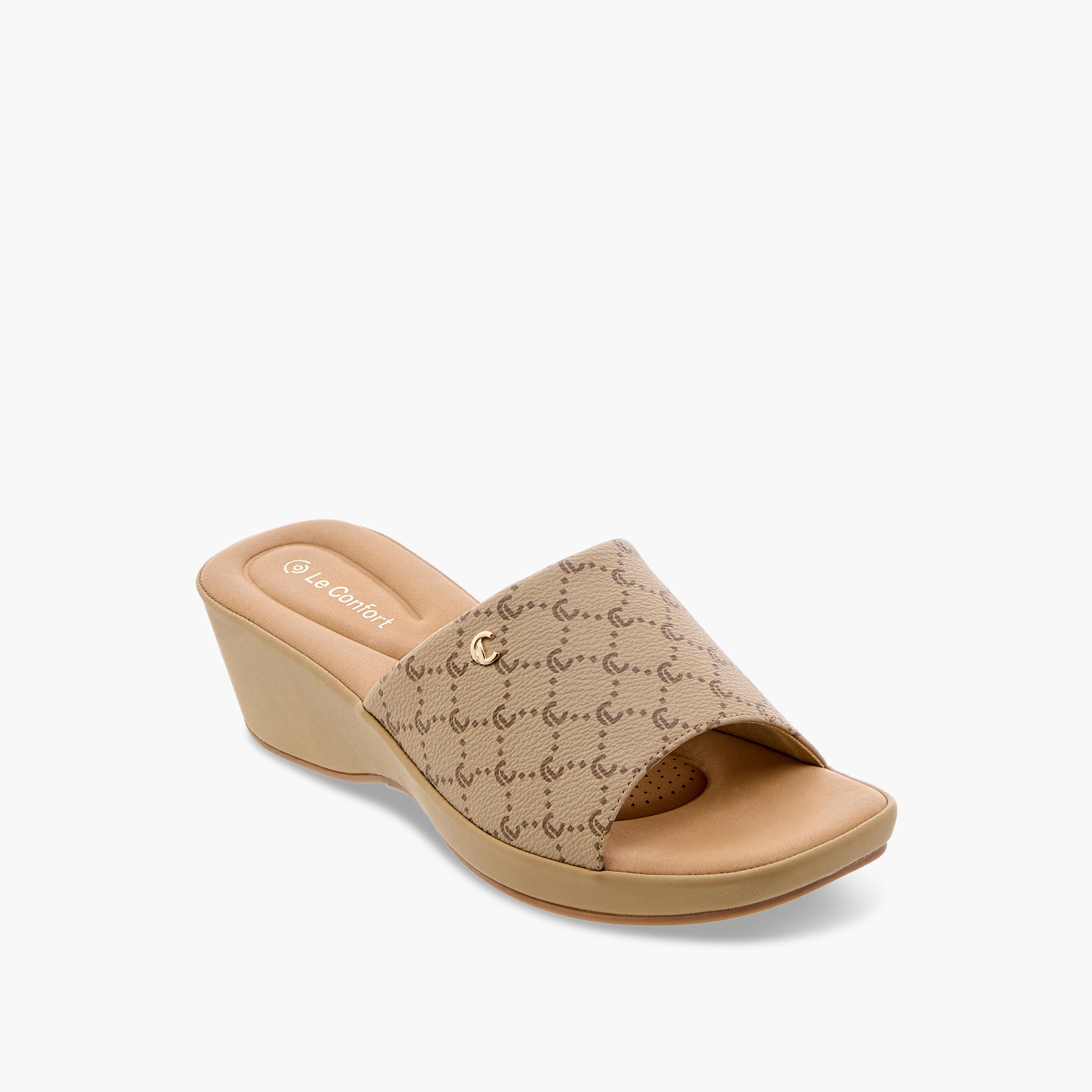 Le Confort Monogram Slip-On Sandals with Wedge Heels-women-shoes-sandals-heeled-image-2