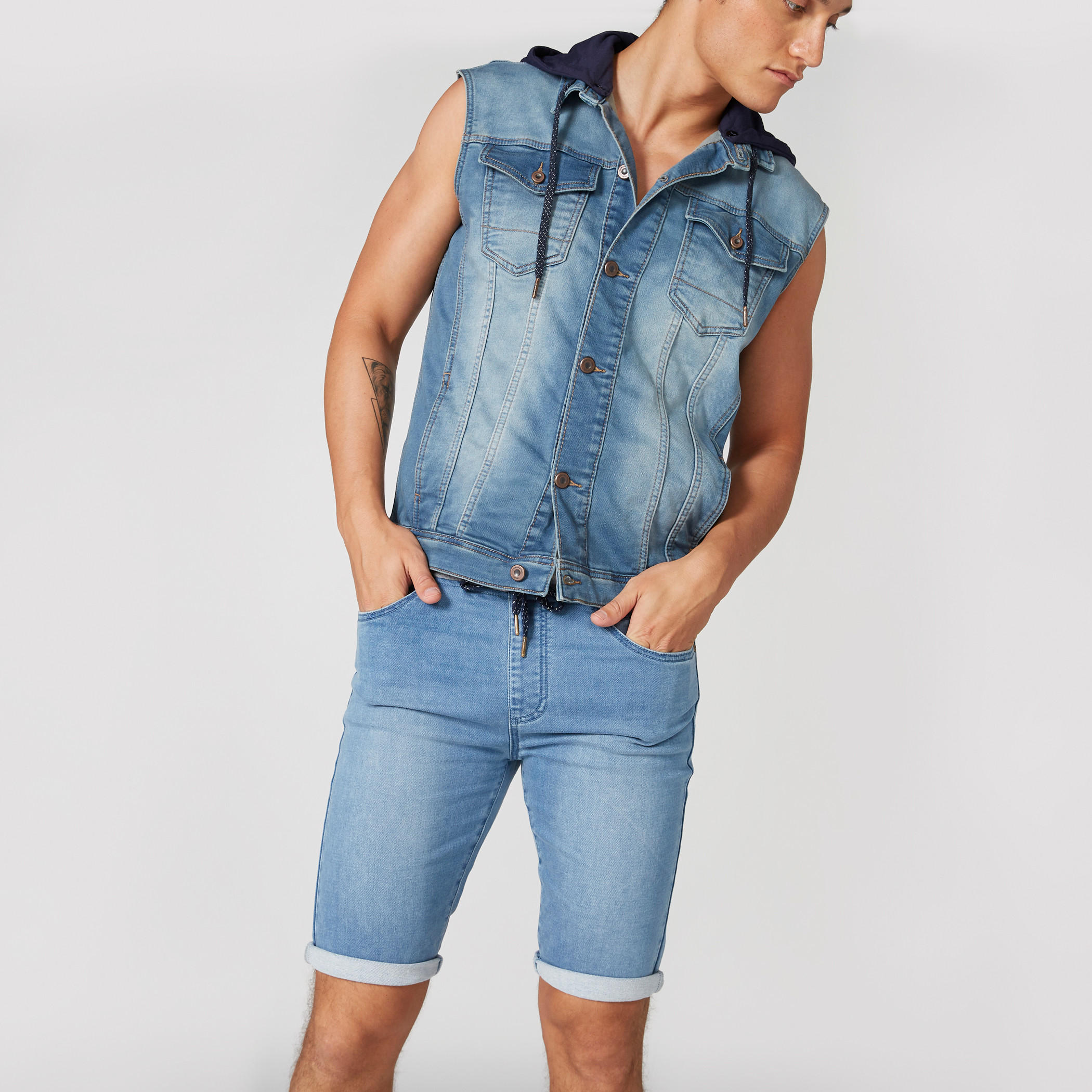 Denim Shorts with Drawstrings and Pocket Detail-men-clothing-bottoms-shorts-image-1