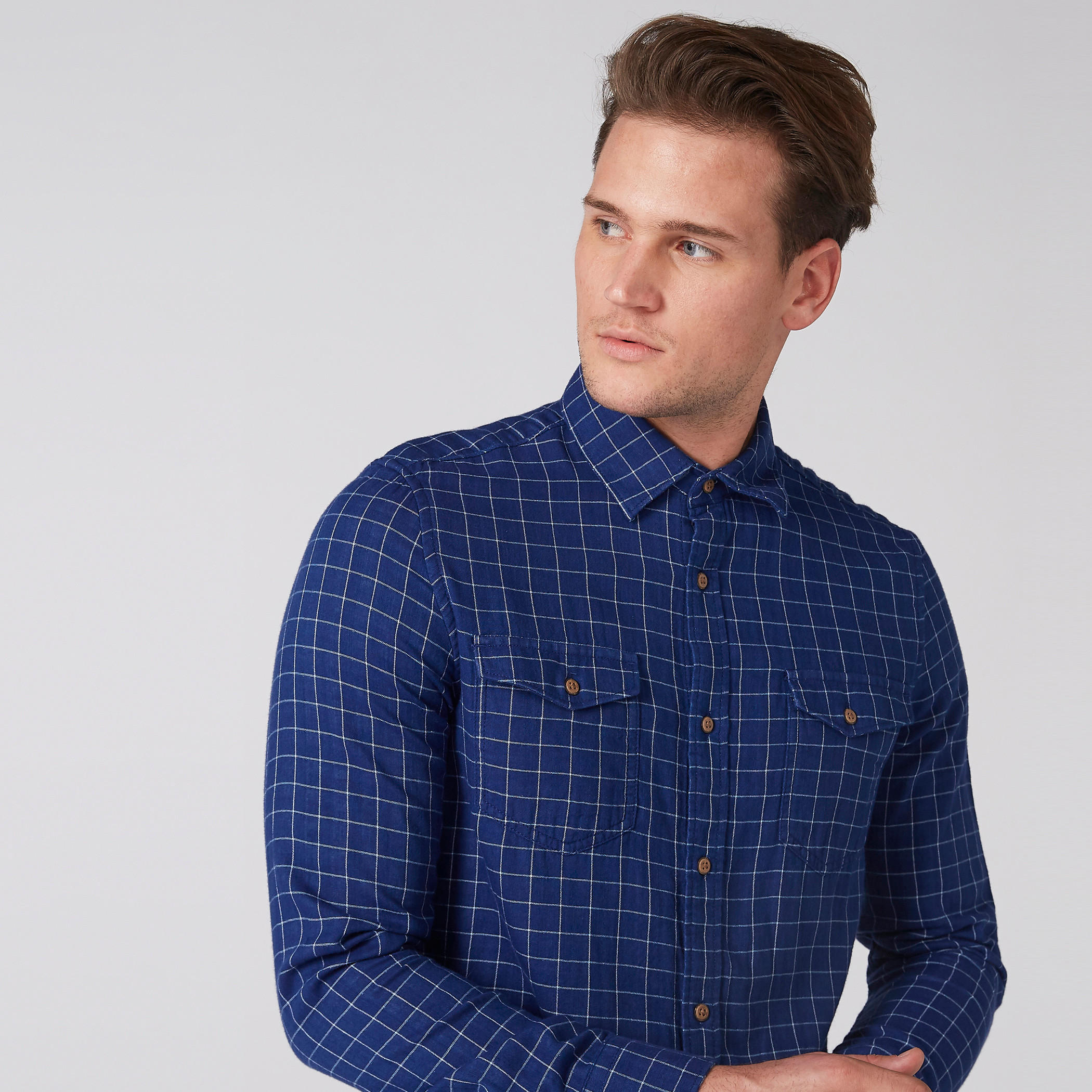Chequered Shirt with Long Sleeves and Complete Placket-men-clothing-shirts-image-2