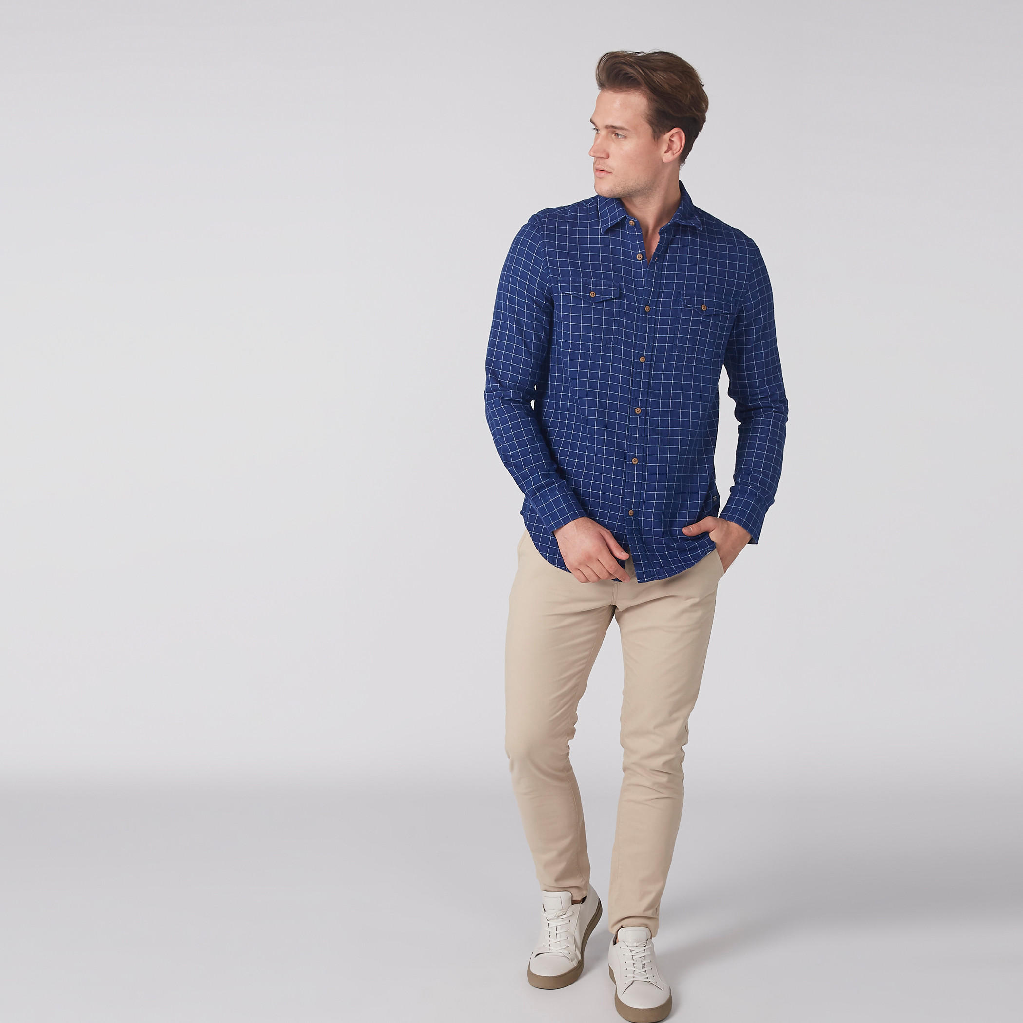 Chequered Shirt with Long Sleeves and Complete Placket-men-clothing-shirts-image-5