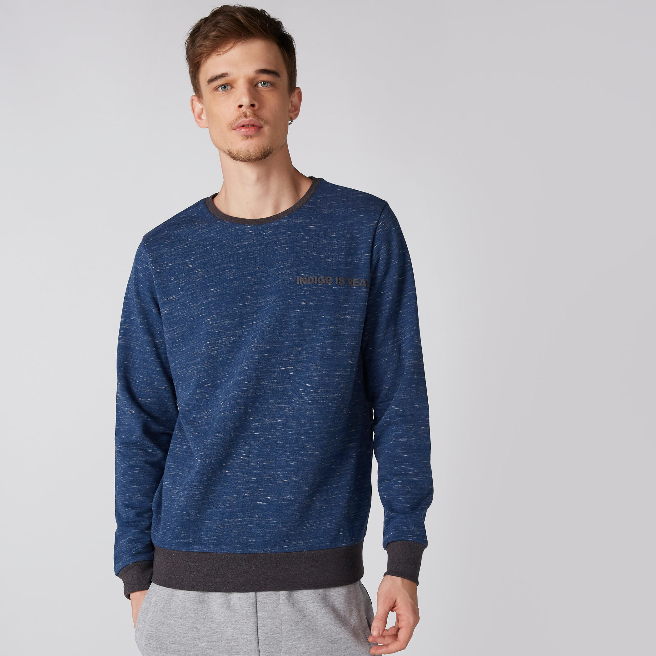 Melange Printed Sweatshirt with Round Neck and Long Sleeves-men-winterwear-hoodiesandsweatshirts-image-1