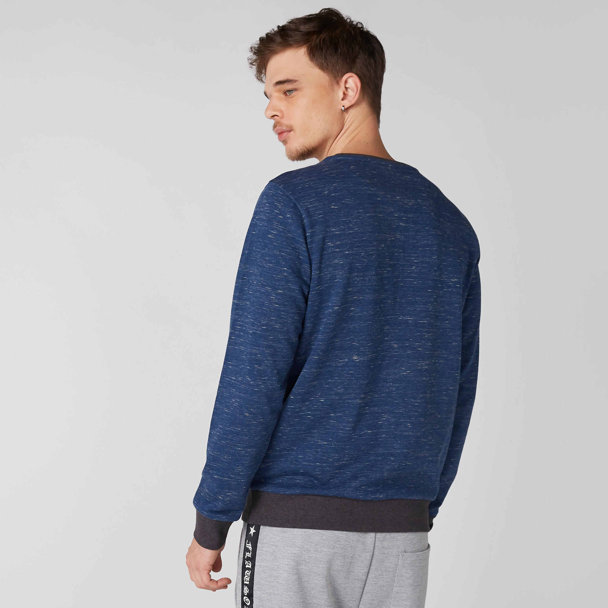 Melange Printed Sweatshirt with Round Neck and Long Sleeves-men-winterwear-hoodiesandsweatshirts-image-2