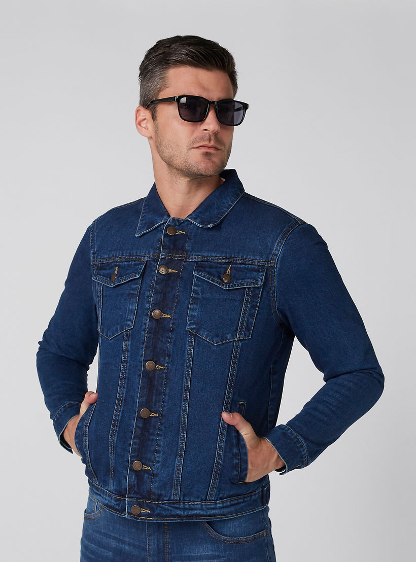 Denim Jacket with Long Sleeves and Button Placket-men-clothing-jacketsandblazers-jackets-image-1