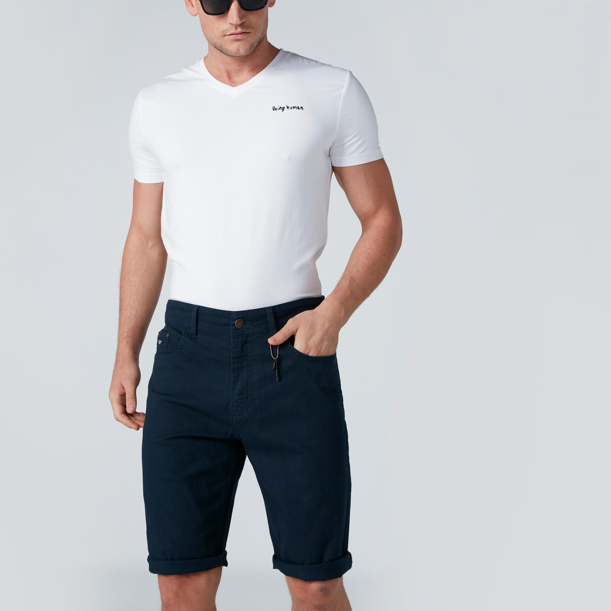 Pocket Detail Low-Rise Denim Shorts with Button Closure-men-clothing-bottoms-shorts-image-1