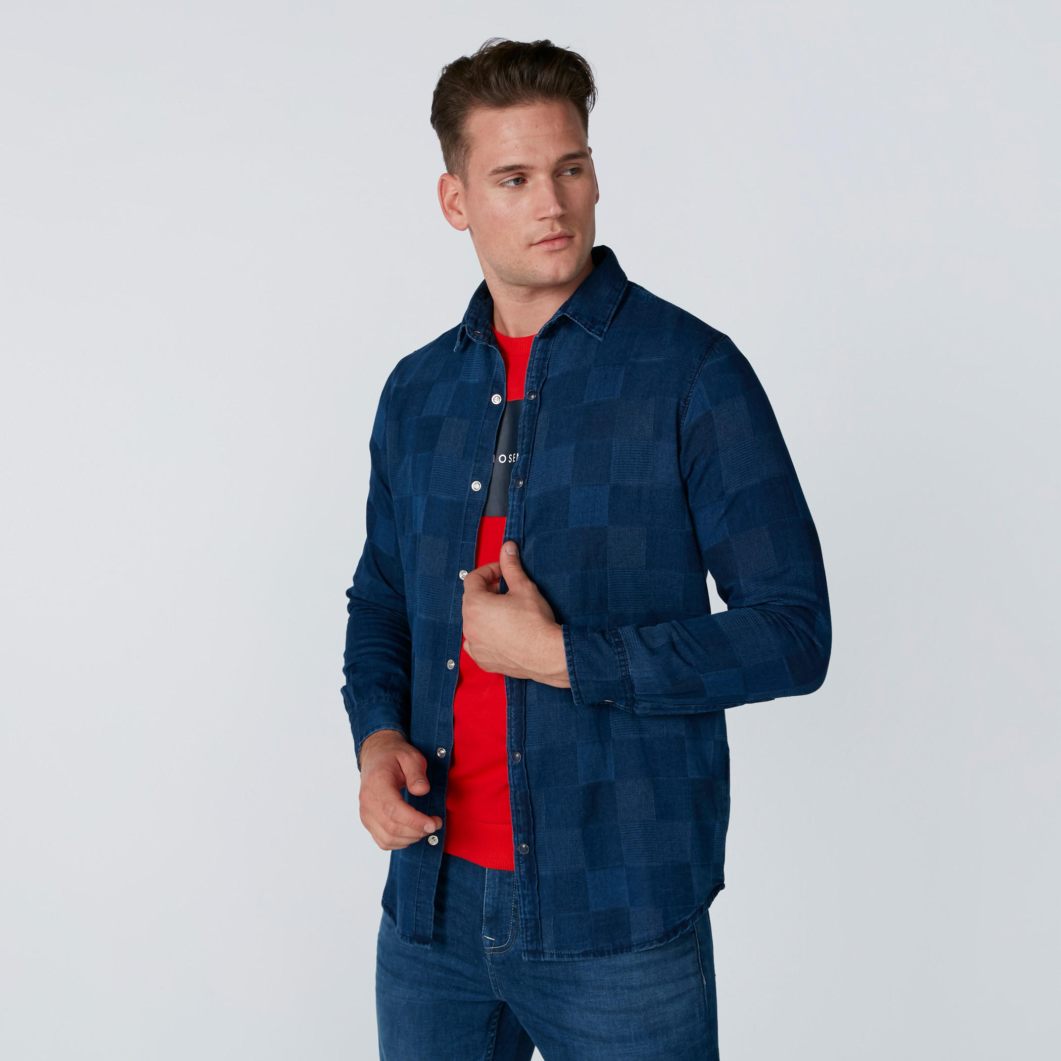 قميص سليم فيت كاروهات بأكمام طويلة-men-clothing-shirts-image-1