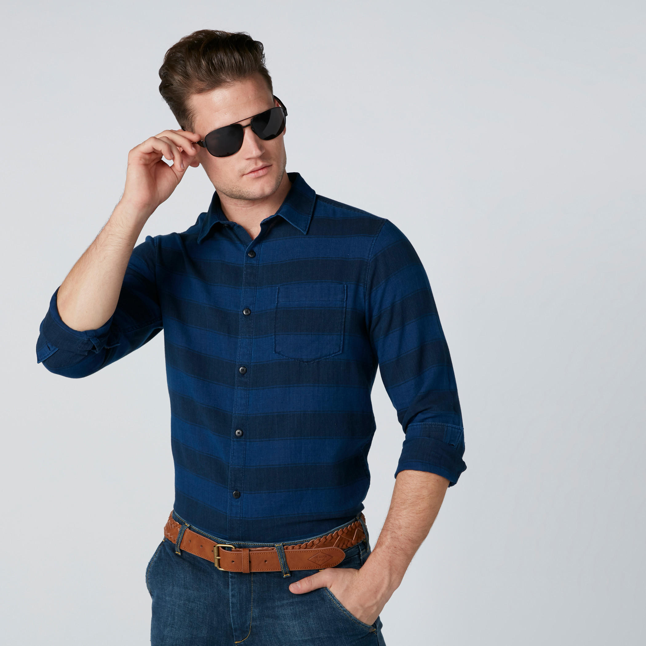 قميص مقلّم بأزرار وأكمام طويلة بقصّة سليم فيت-men-clothing-shirts-image-1