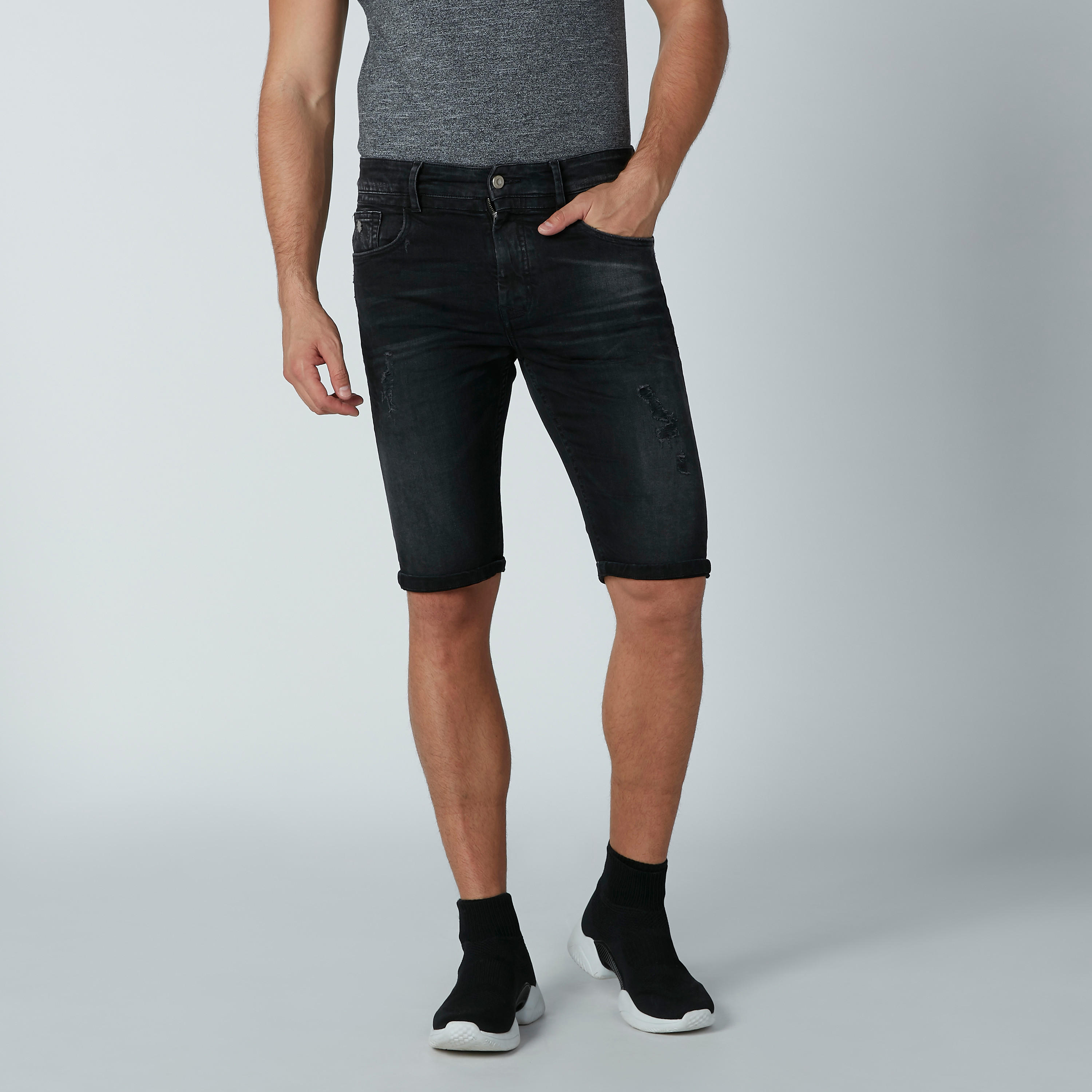 Ripped Denim Shorts with Pocket Detail and Belt Loops-men-clothing-bottoms-shorts-image-3