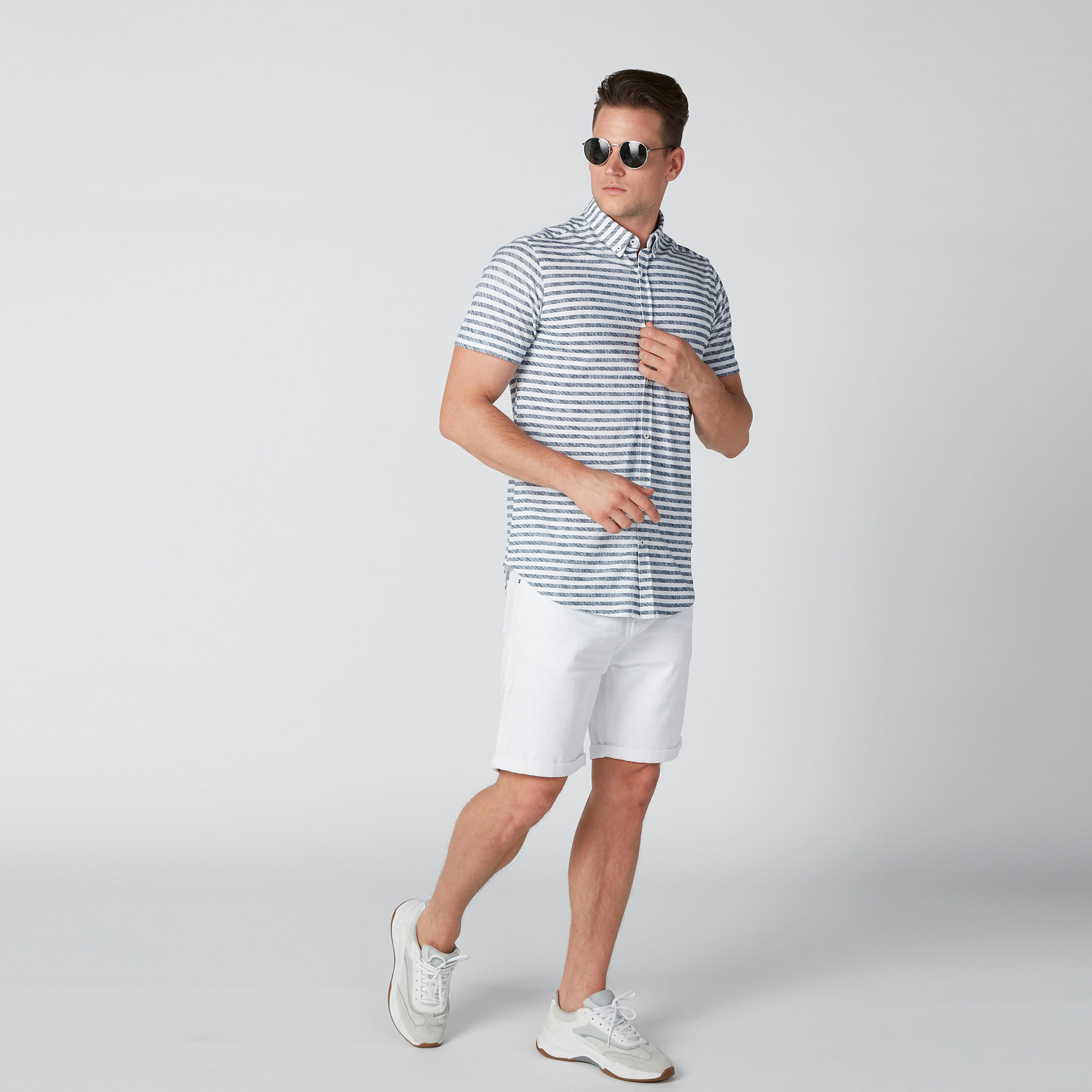 قميص مقلّم بقصّة سليم وأكمام قصيرة-men-clothing-shirts-image-2