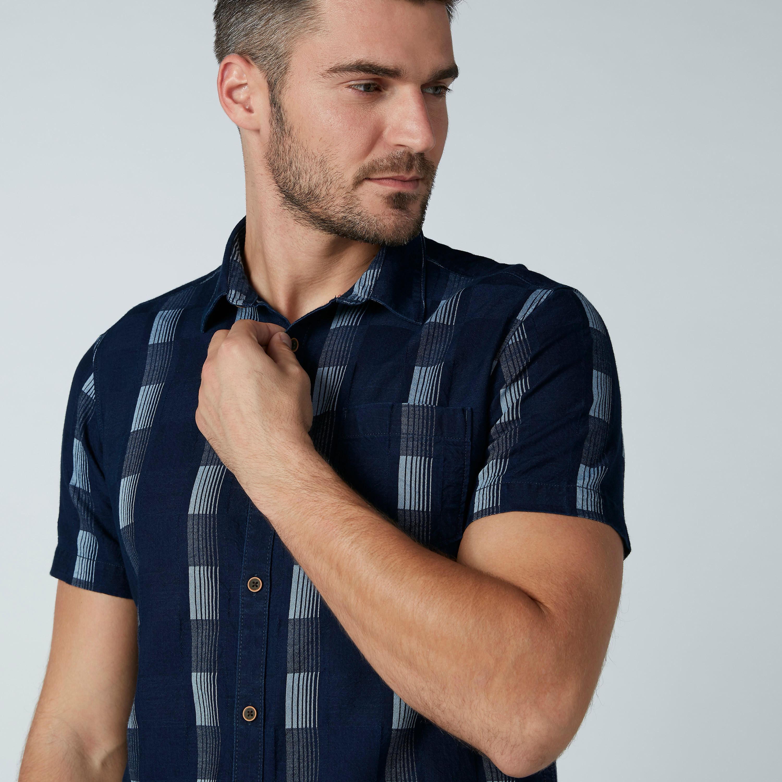 Chequered Slim-Fit Shirt with Chest Pocket Detail and Short Sleeves-men-clothing-shirts-image-2