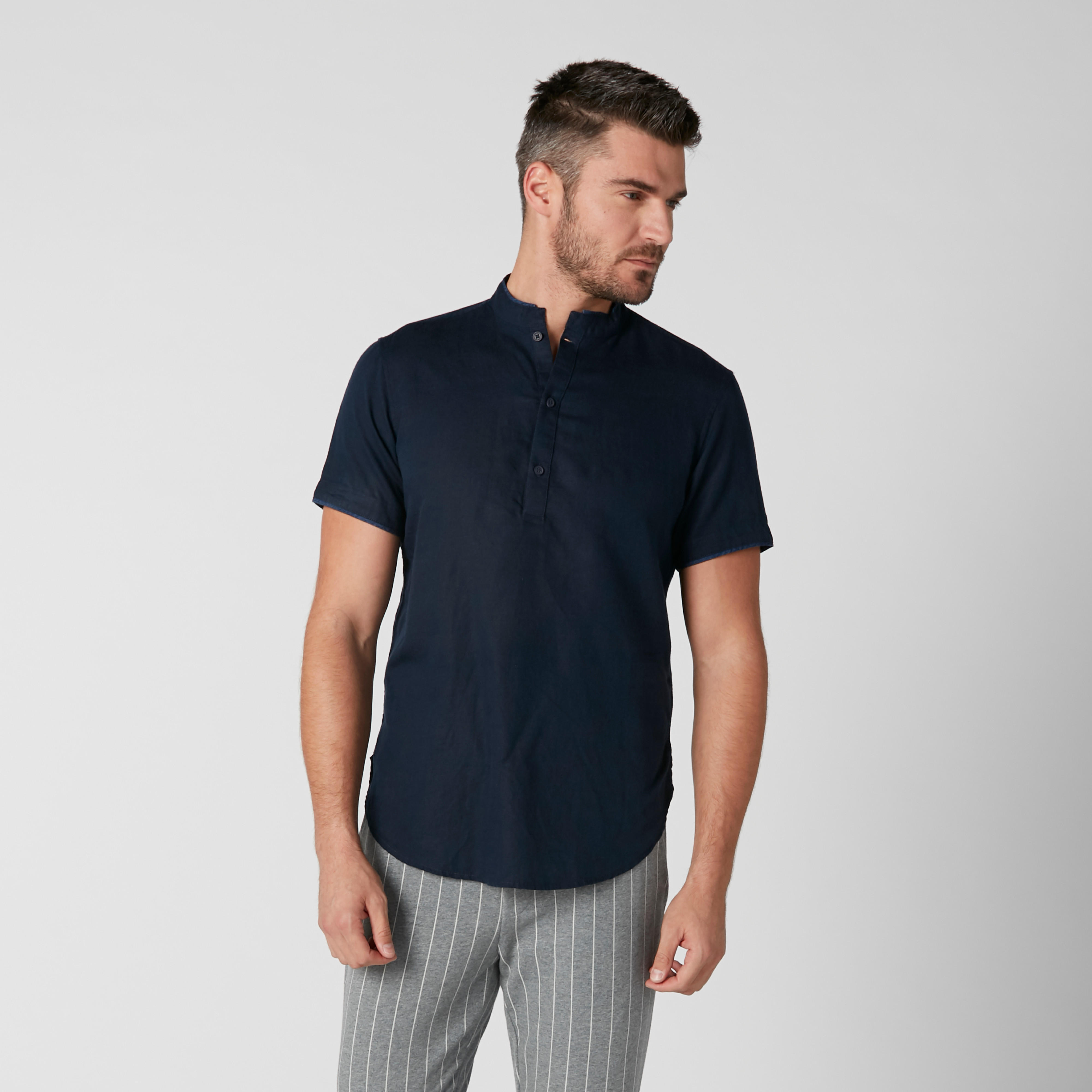 قميص مستدام سادة بياقة ماندارين وأكمام قصيرة-men-clothing-shirts-image-4