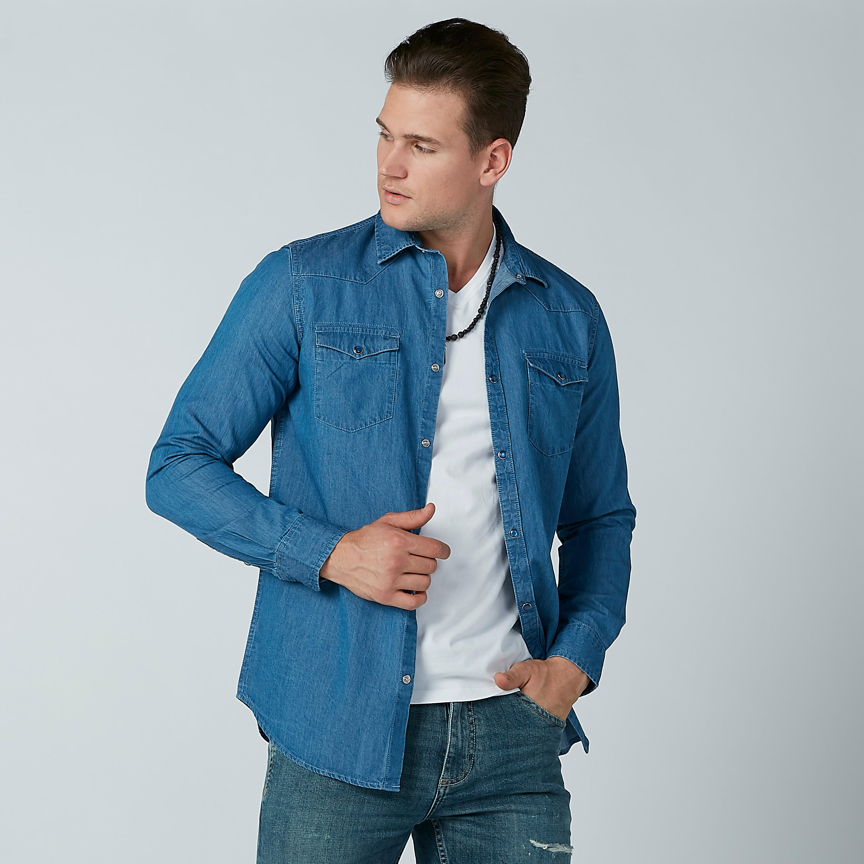 قميص مستدام سليم بأكمام طويلة وجيوب-men-clothing-shirts-image-8
