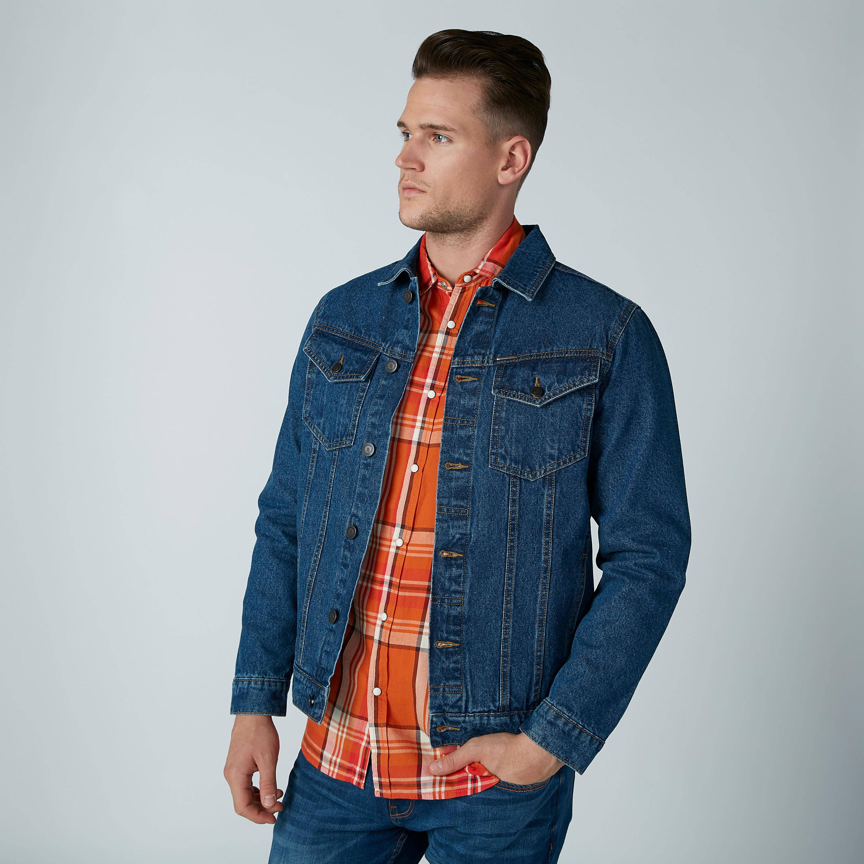 Pocket Detail Denim Jacket with Long Sleeves and Complete Placket-men-clothing-jacketsandblazers-jackets-image-2