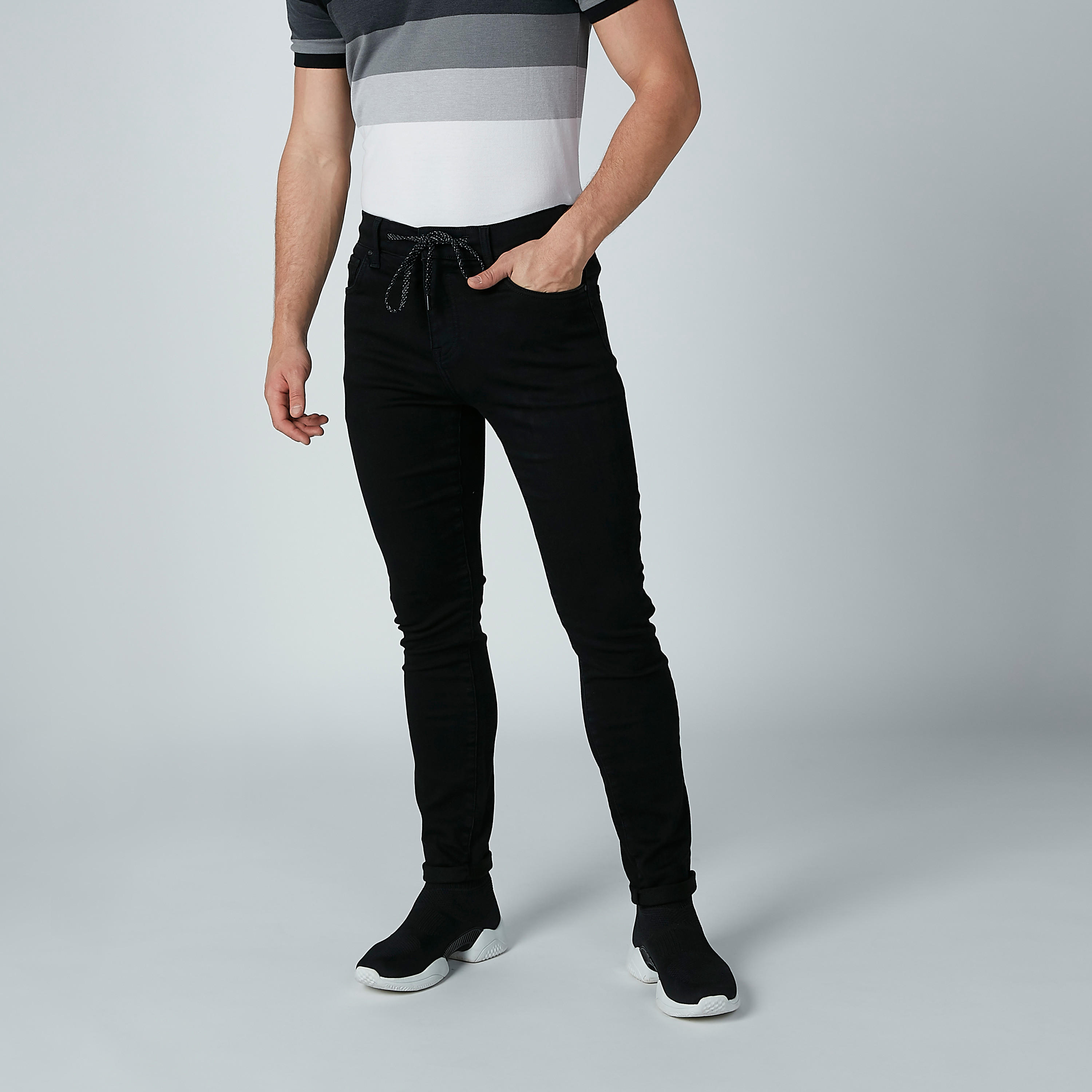 Plain Jeans with Drawstring and Pocket Detail-men-clothing-bottoms-jeans-image-1