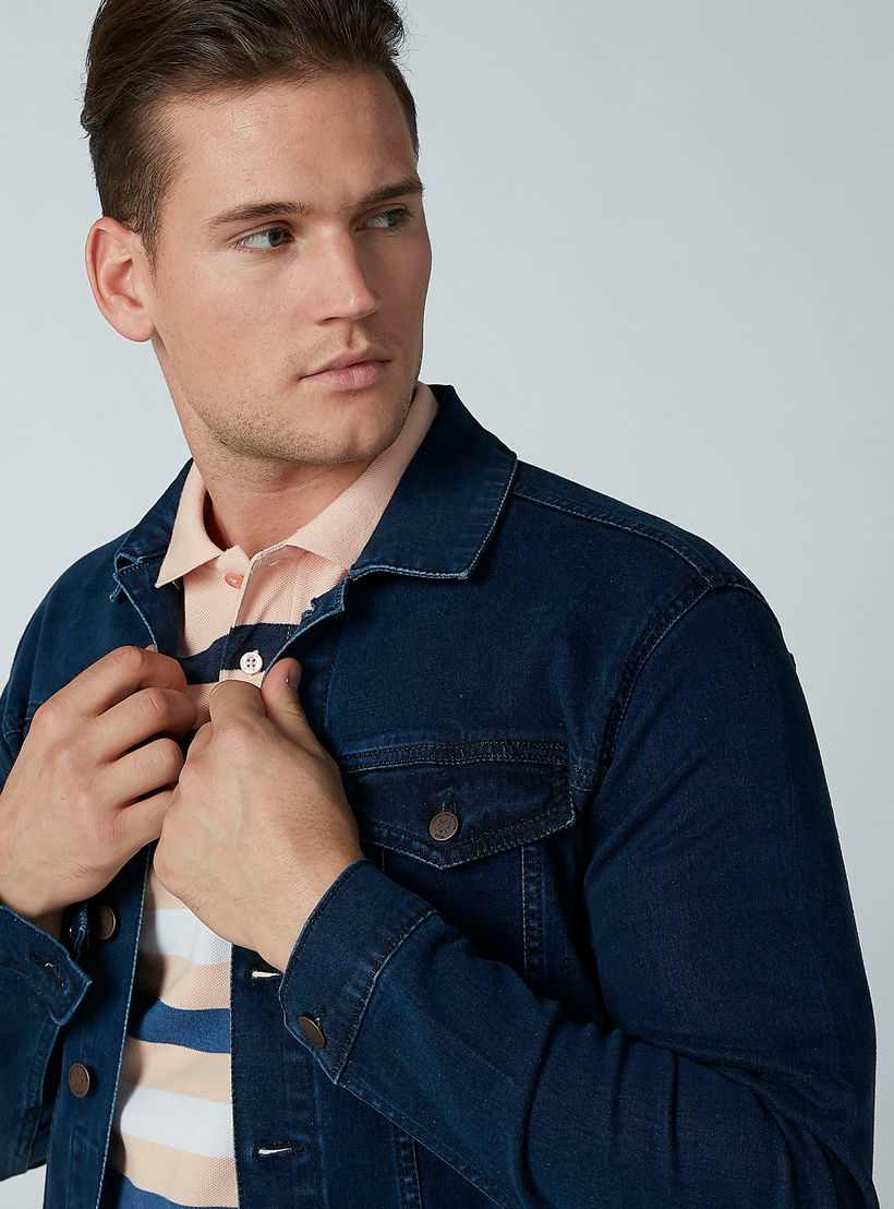 جاكيت دينم سادة بأكمام طويلة وجيوب-men-clothing-jacketsandblazers-jackets-image-1