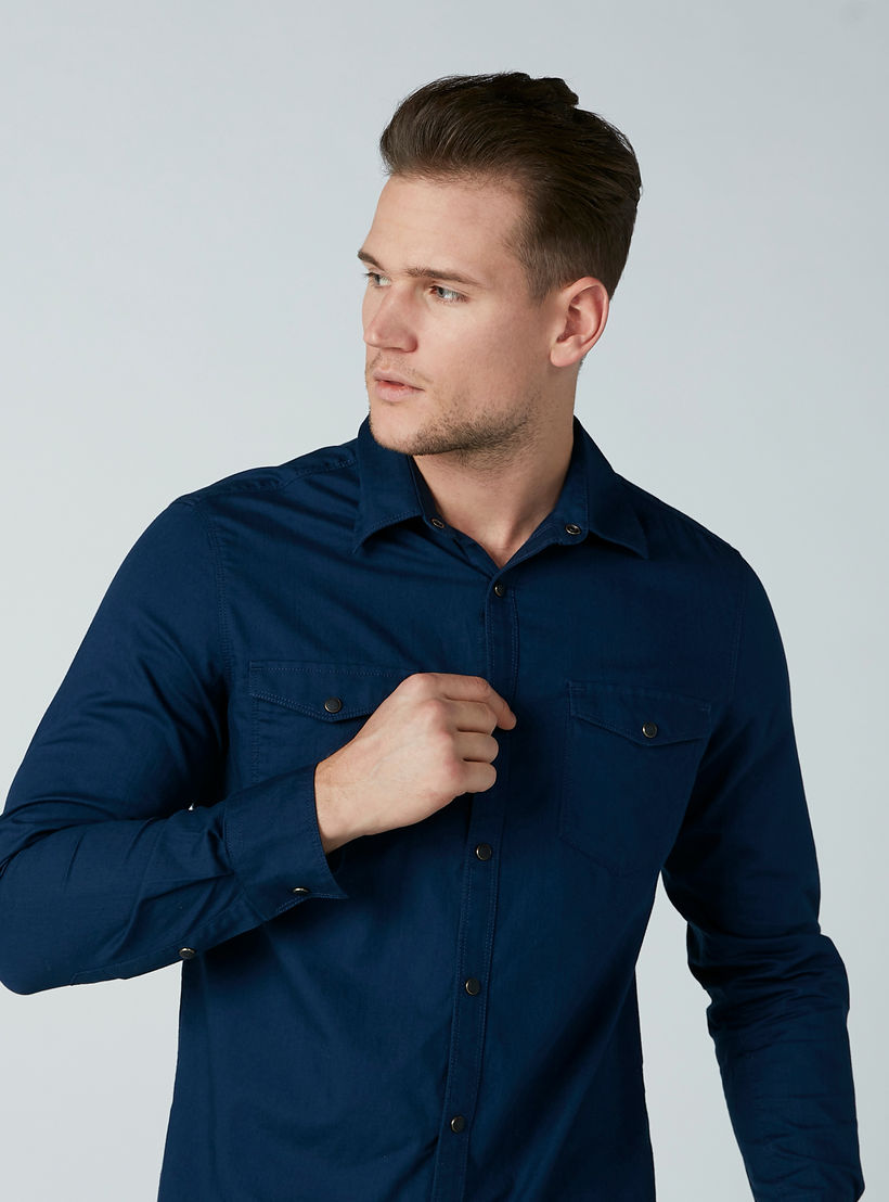قميص سادة بأكمام طويلة وجيب على الصدر-men-clothing-shirts-image-3