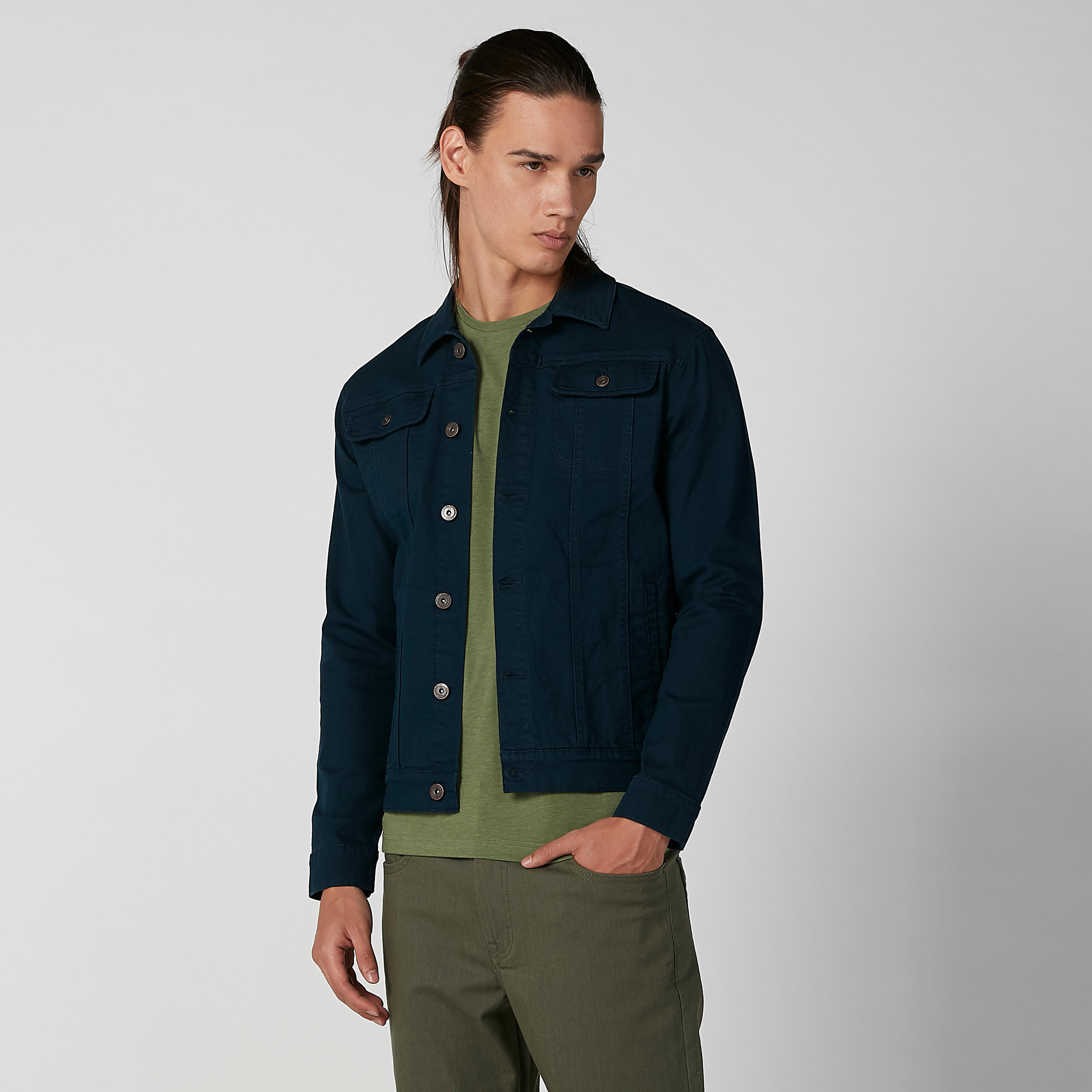 Denim Jacket with Long Sleeves and Flap Pockets-men-clothing-jacketsandblazers-jackets-image-1