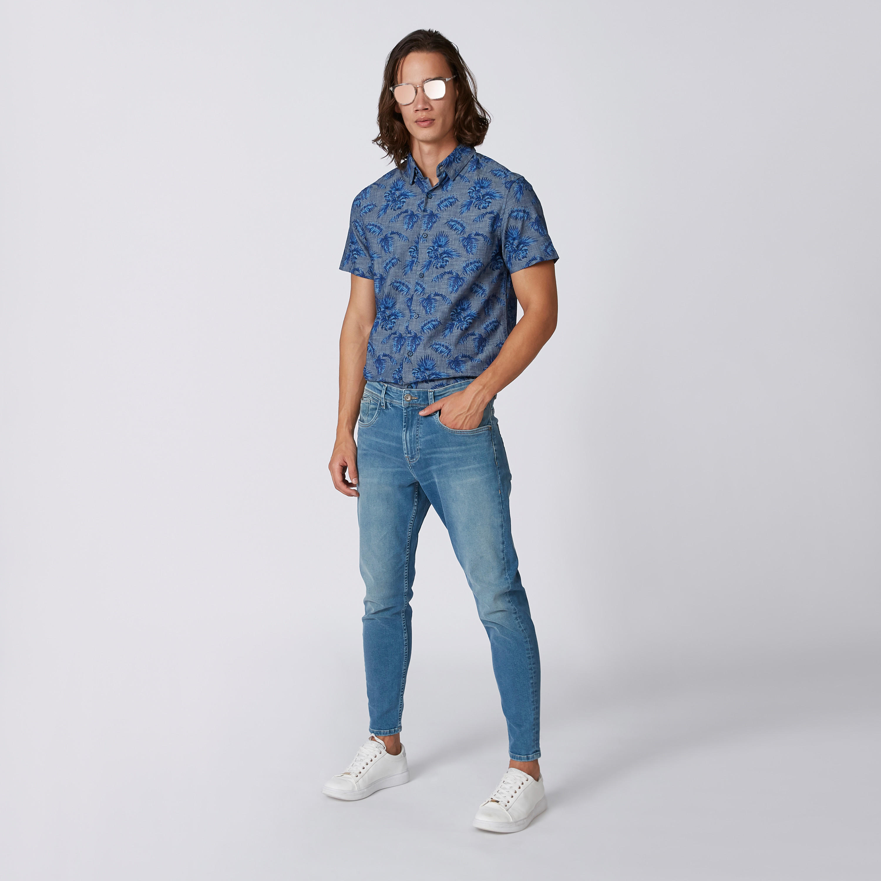Printed Shirt with Spread Collar and Short Sleeves-men-clothing-shirts-image-1