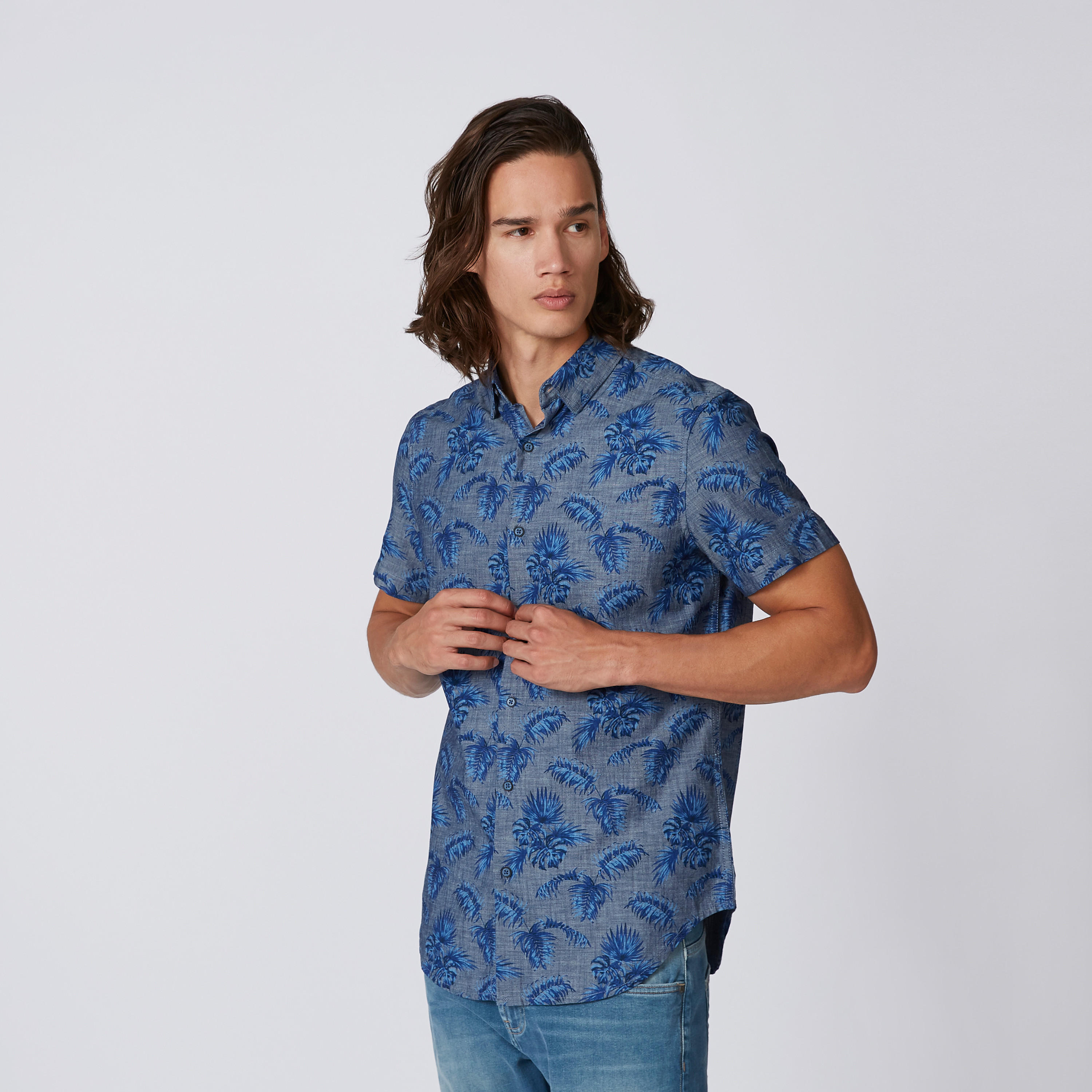 Printed Shirt with Spread Collar and Short Sleeves-men-clothing-shirts-image-3