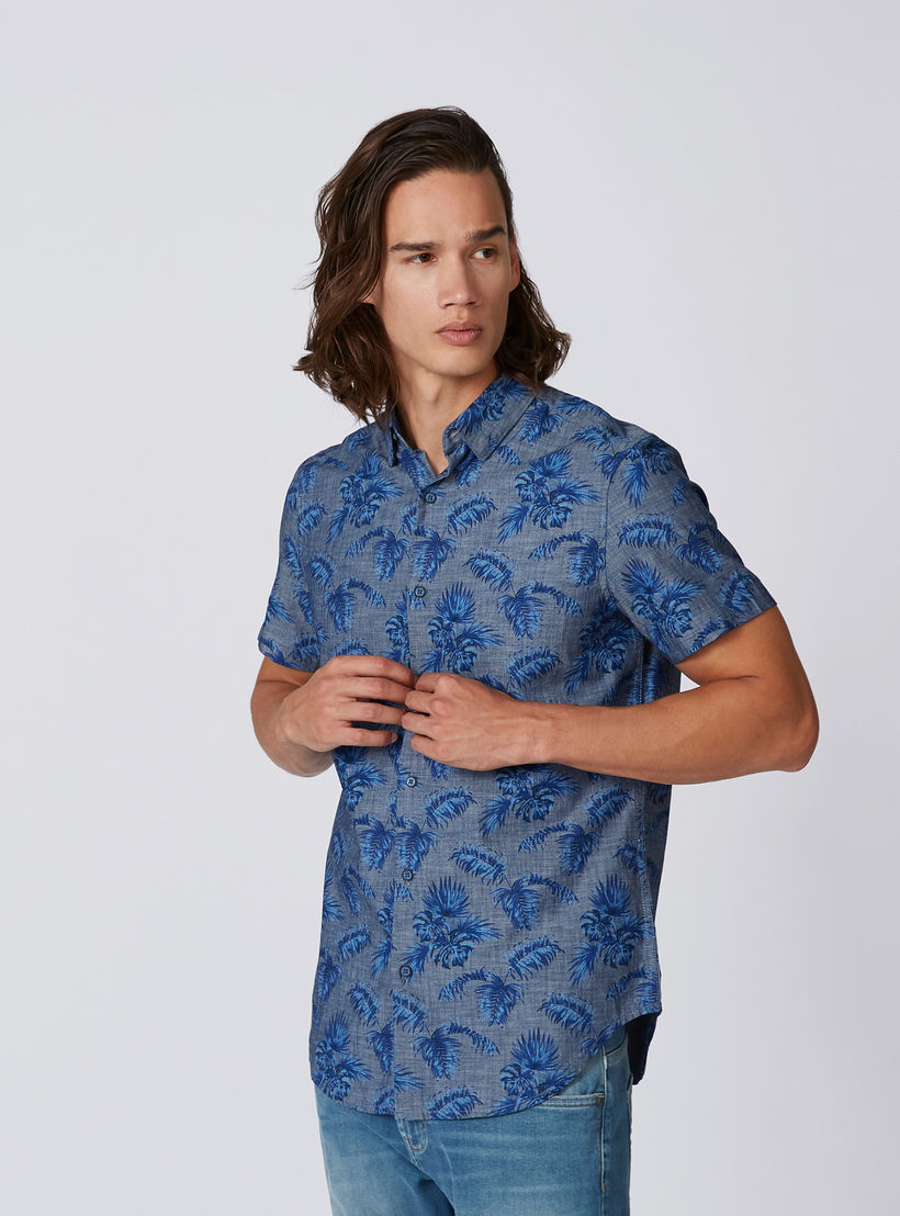 Printed Shirt with Spread Collar and Short Sleeves-men-clothing-shirts-image-3