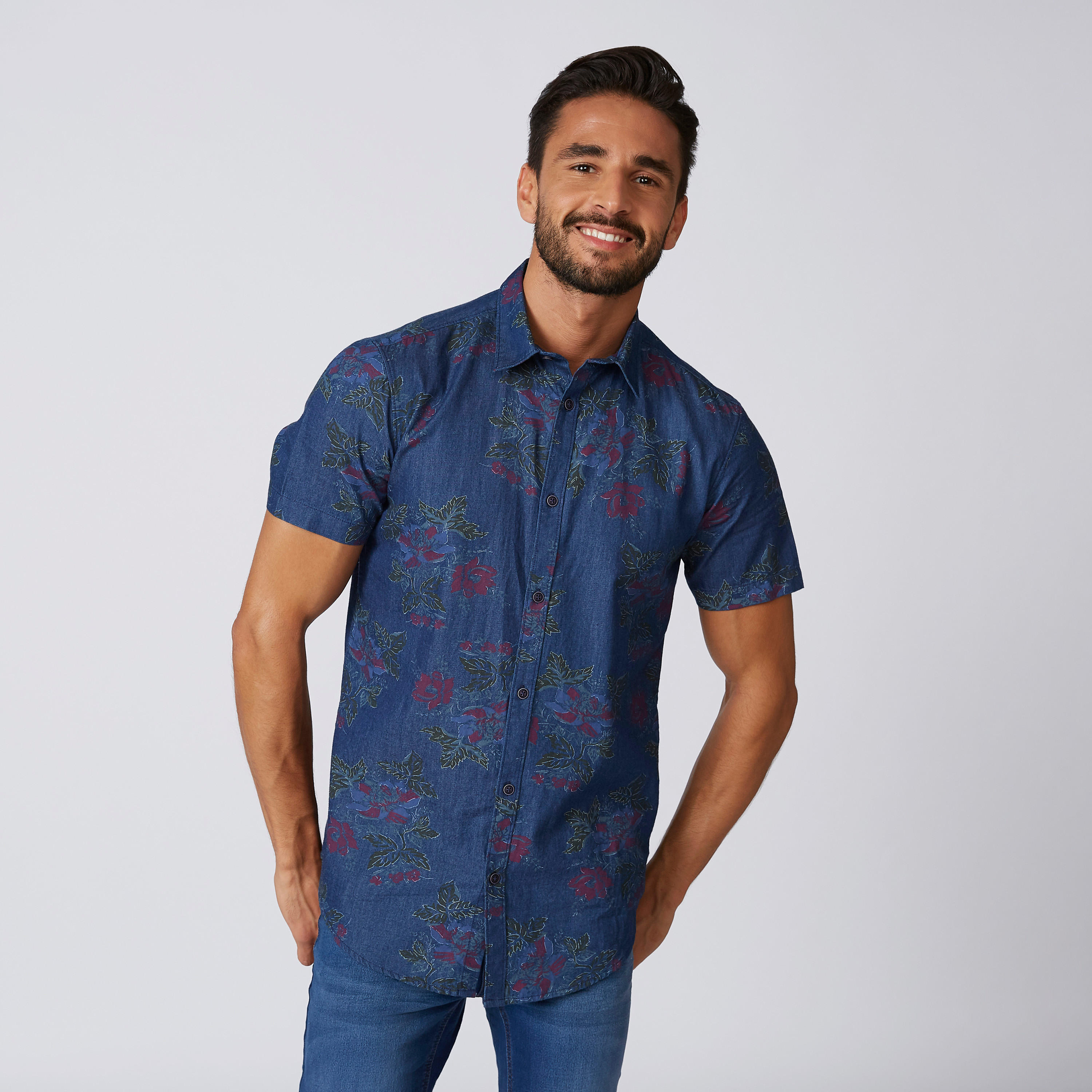 قميص بقصّة سليم وياقة عاديّة وأكمام قصيرة وطبعات-men-clothing-shirts-image-4