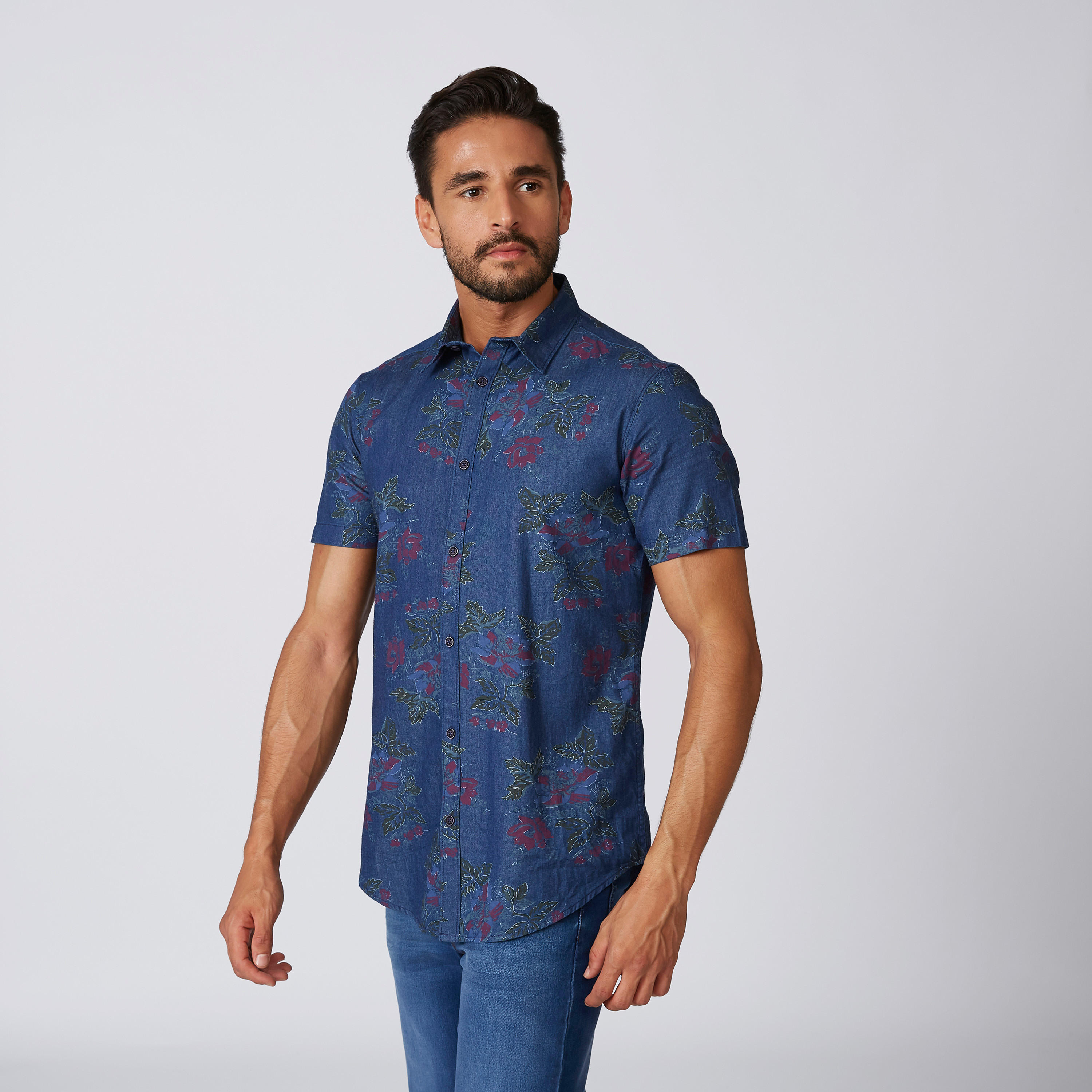 قميص بقصّة سليم وياقة عاديّة وأكمام قصيرة وطبعات-men-clothing-shirts-image-5