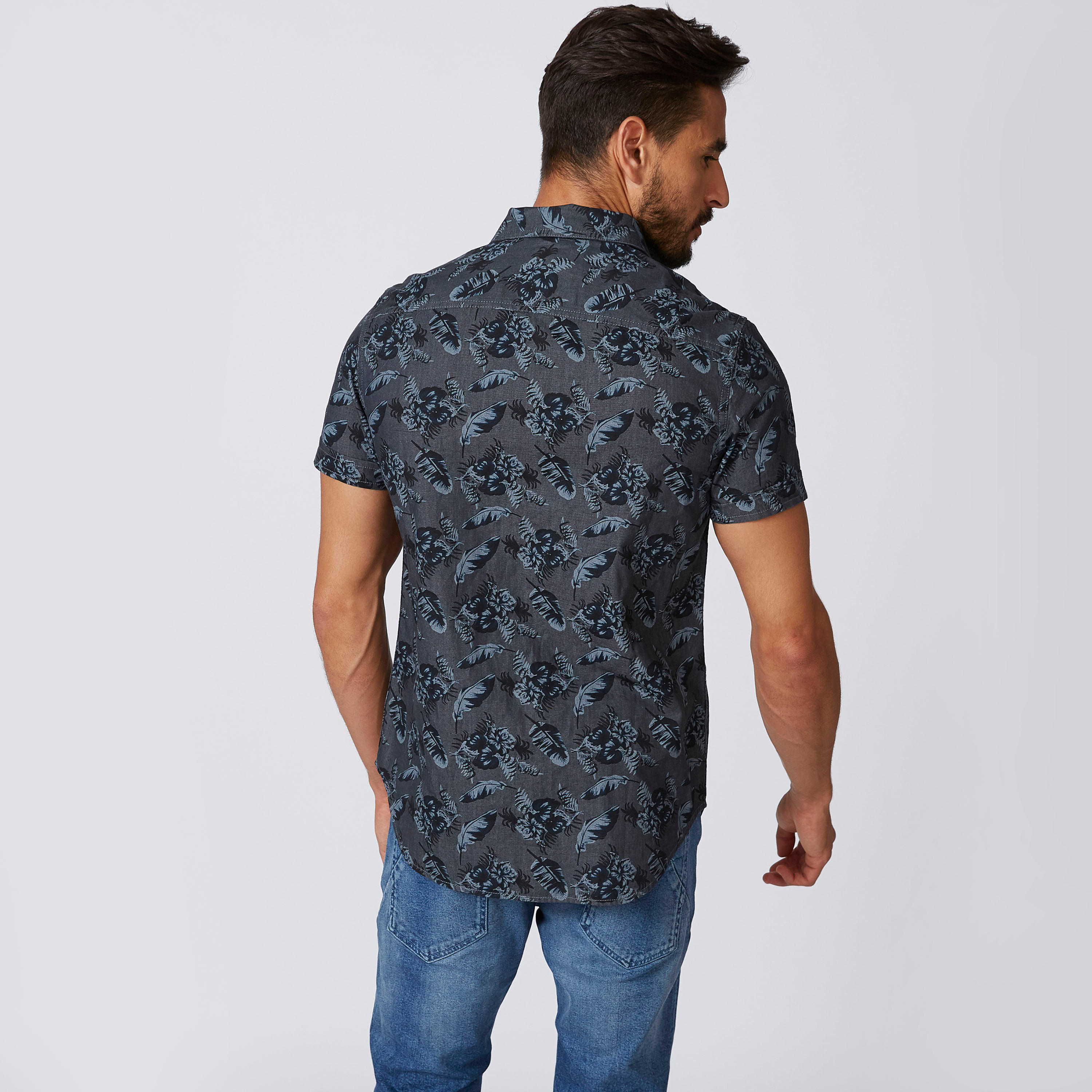 Printed Shirt with Spread Collar and Short Sleeves-men-clothing-shirts-image-2