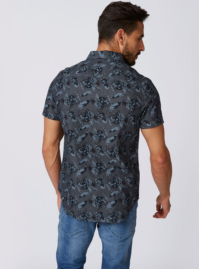 Printed Shirt with Spread Collar and Short Sleeves-men-clothing-shirts-image-2