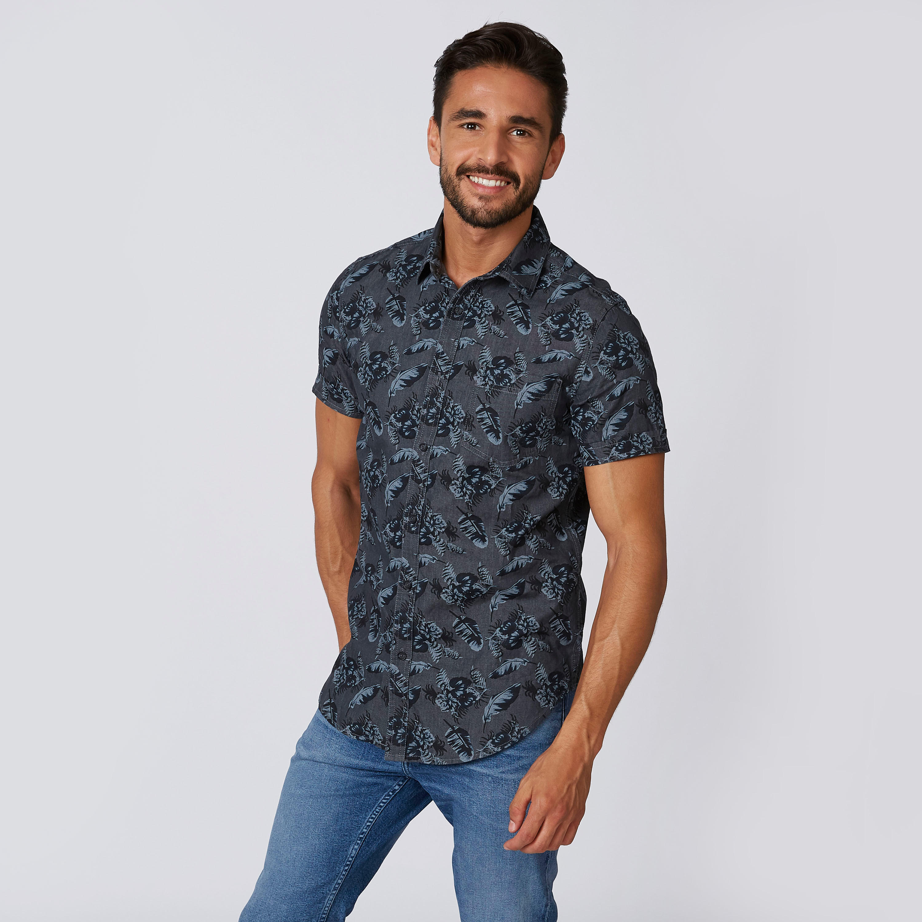 Printed Shirt with Spread Collar and Short Sleeves-men-clothing-shirts-image-3