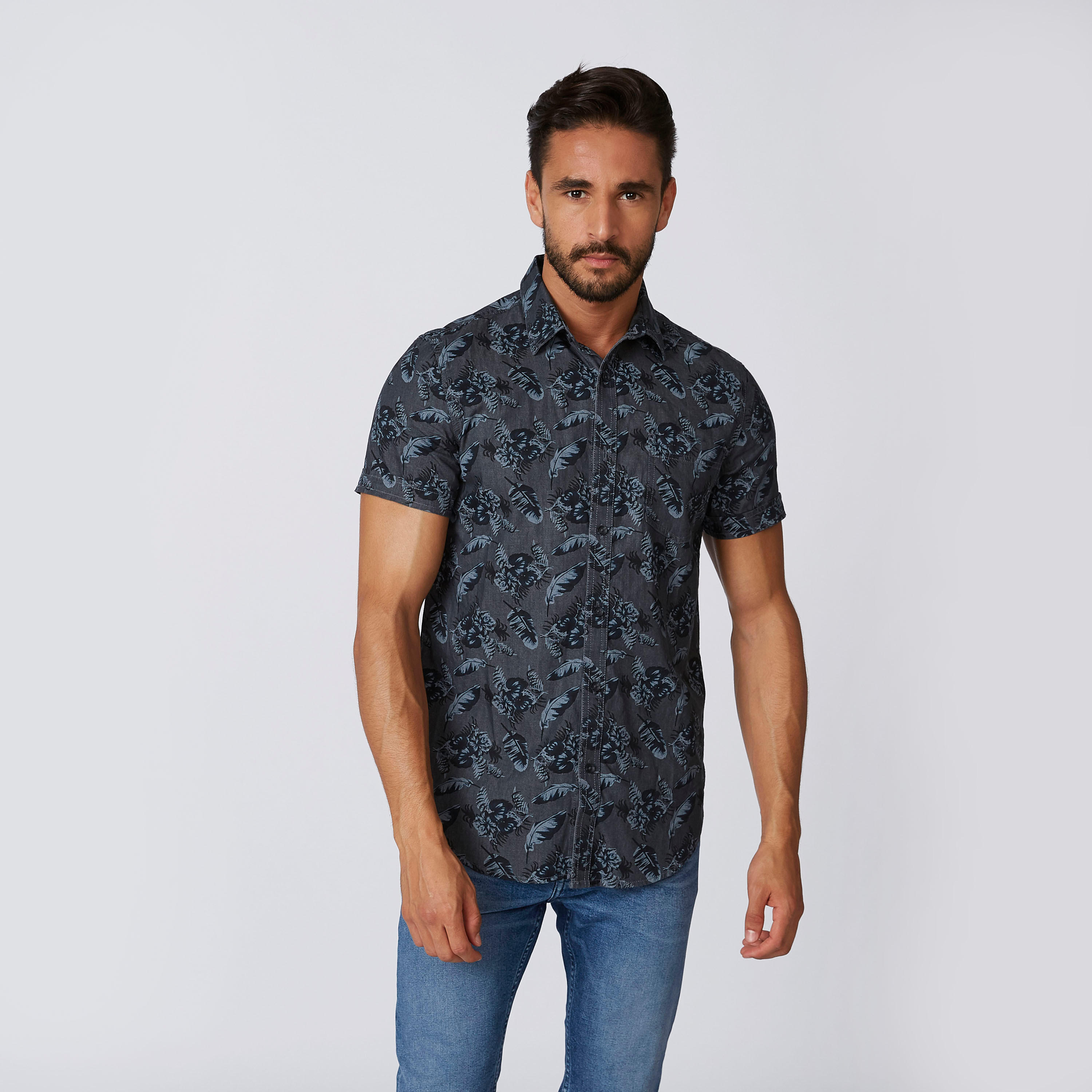 Printed Shirt with Spread Collar and Short Sleeves-men-clothing-shirts-image-4