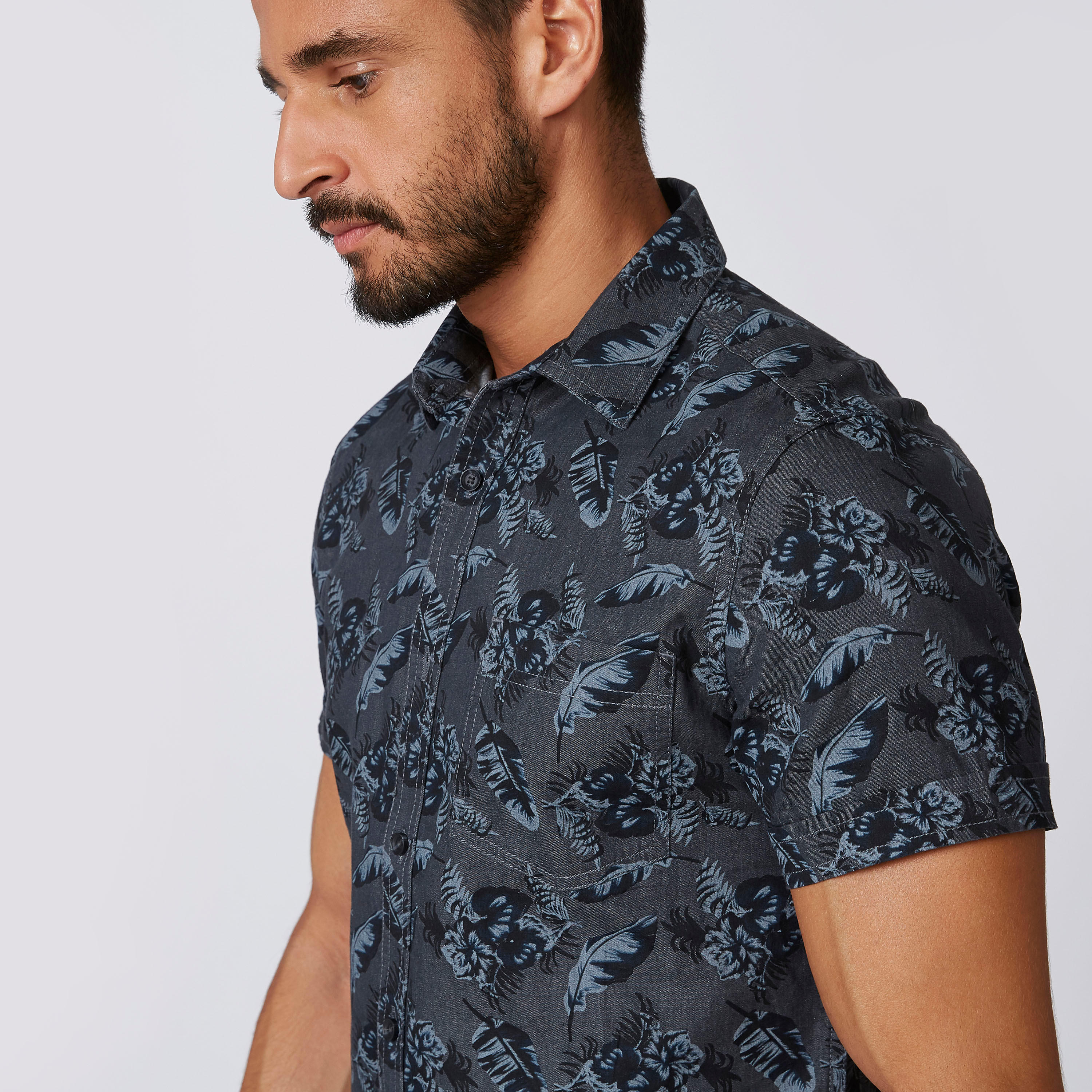 Printed Shirt with Spread Collar and Short Sleeves-men-clothing-shirts-image-5