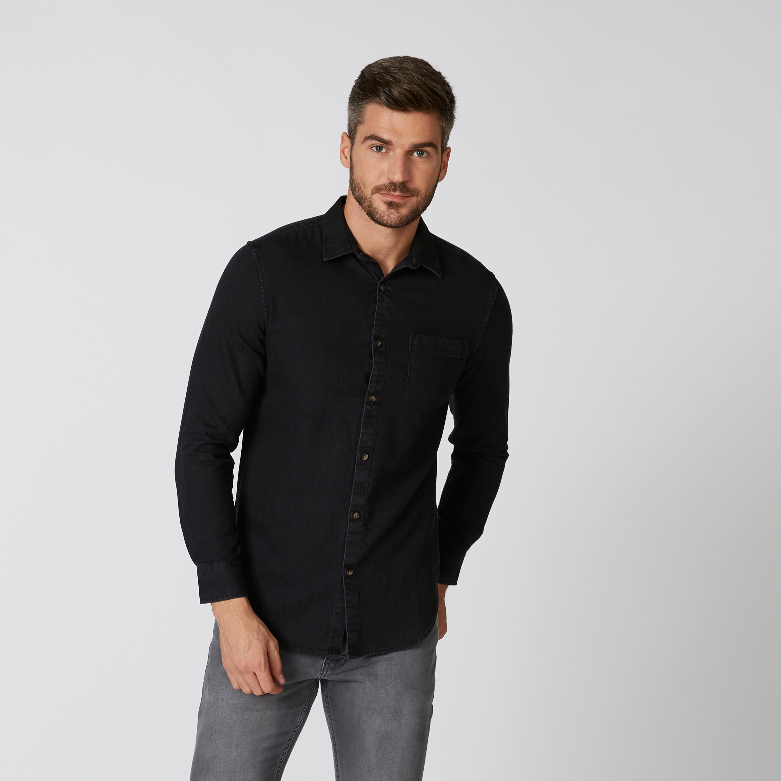 Plain Shirt with Long Sleeves and Chest Pocket-men-clothing-shirts-image-1