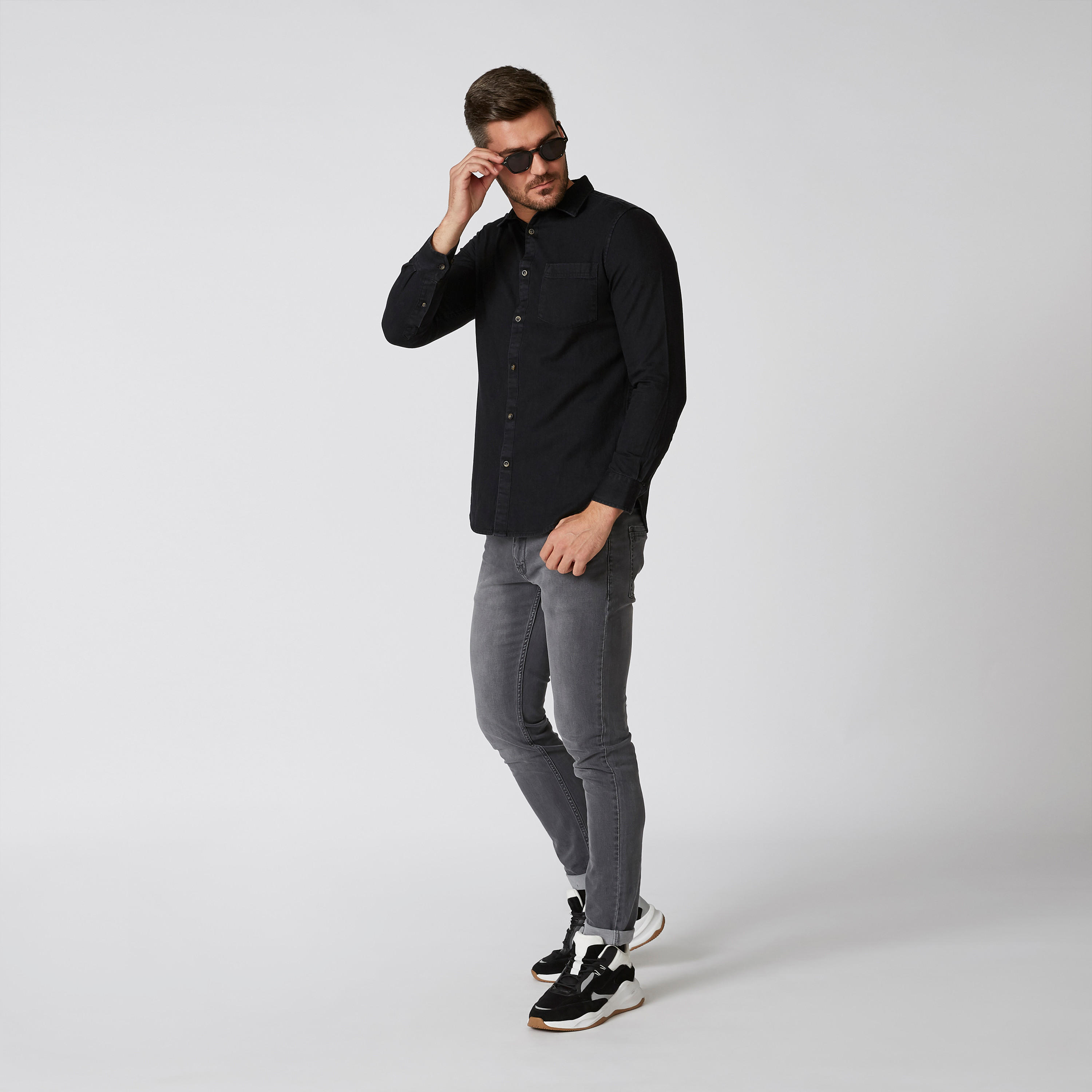 Plain Shirt with Long Sleeves and Chest Pocket-men-clothing-shirts-image-2