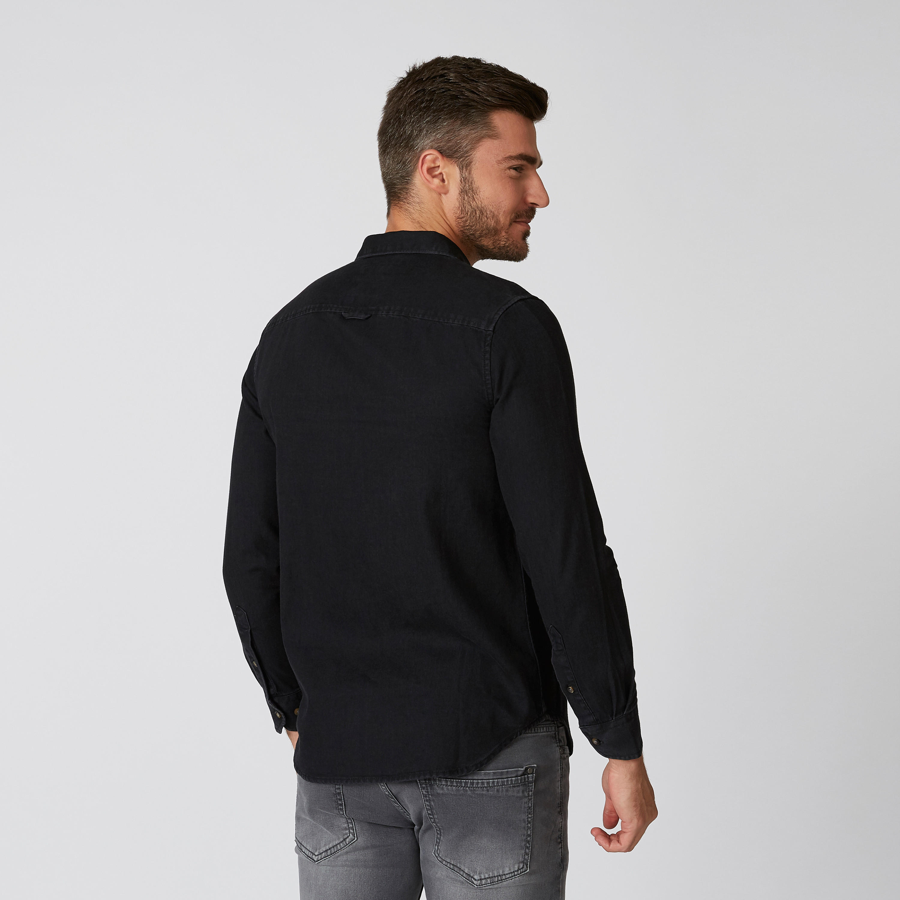 Plain Shirt with Long Sleeves and Chest Pocket-men-clothing-shirts-image-3
