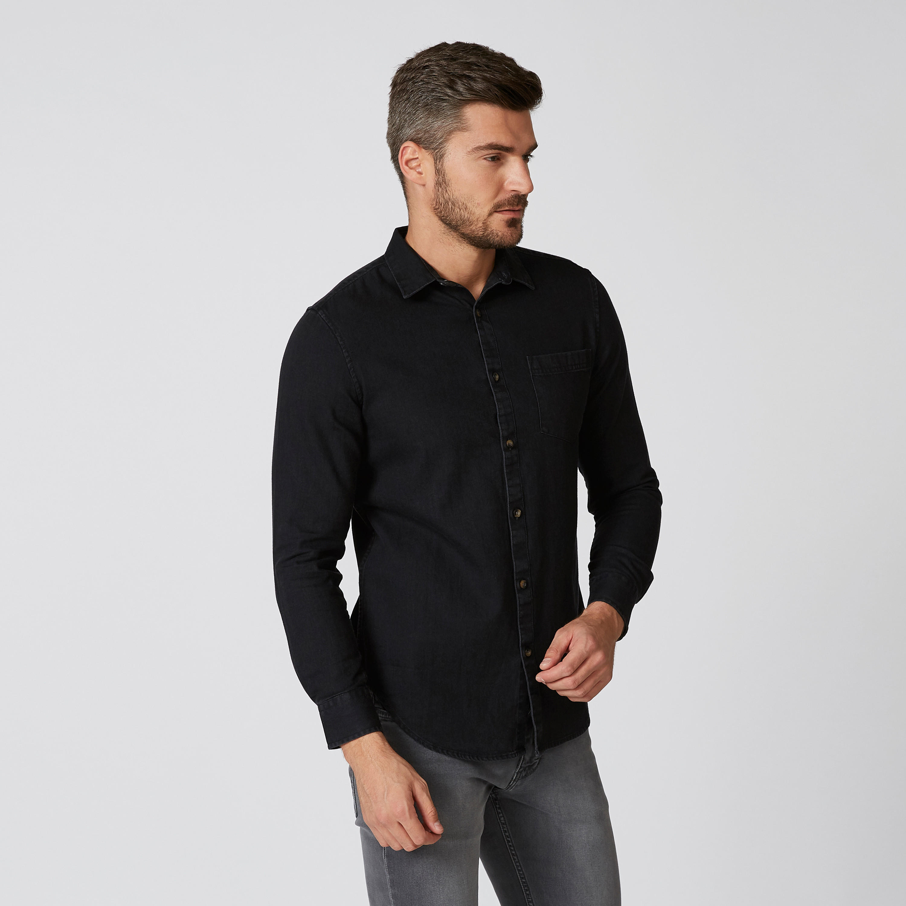 Plain Shirt with Long Sleeves and Chest Pocket-men-clothing-shirts-image-4