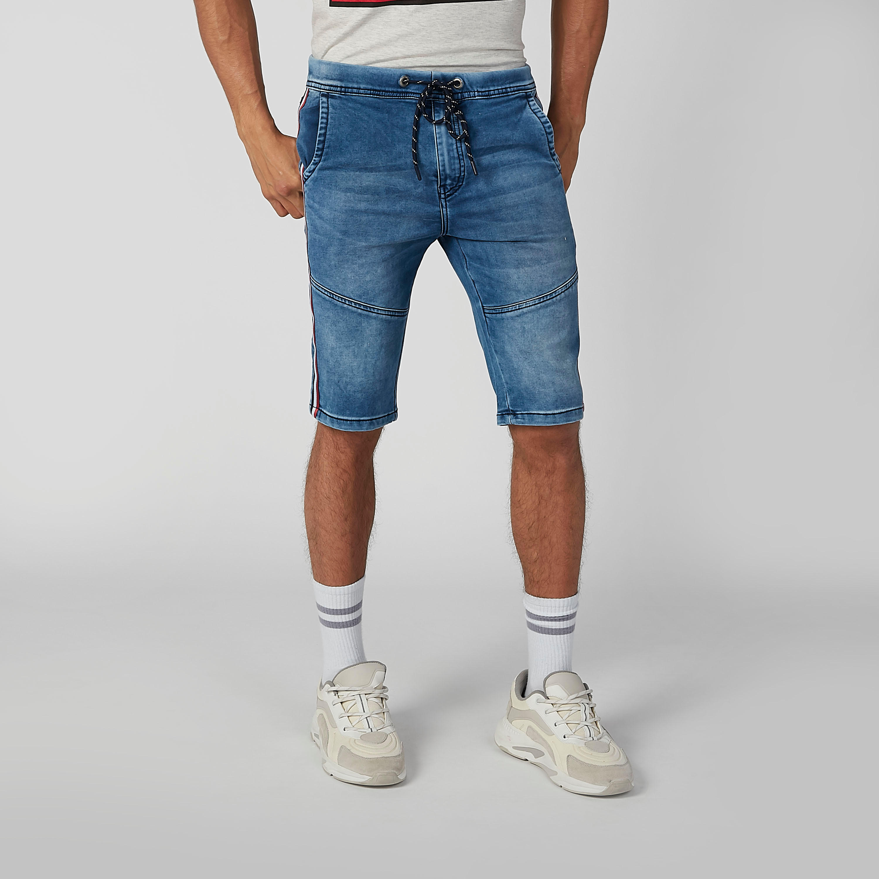 Sustainable Denim Mid Waist Shorts with Tape and Pocket Detail-men-clothing-bottoms-shorts-image-1
