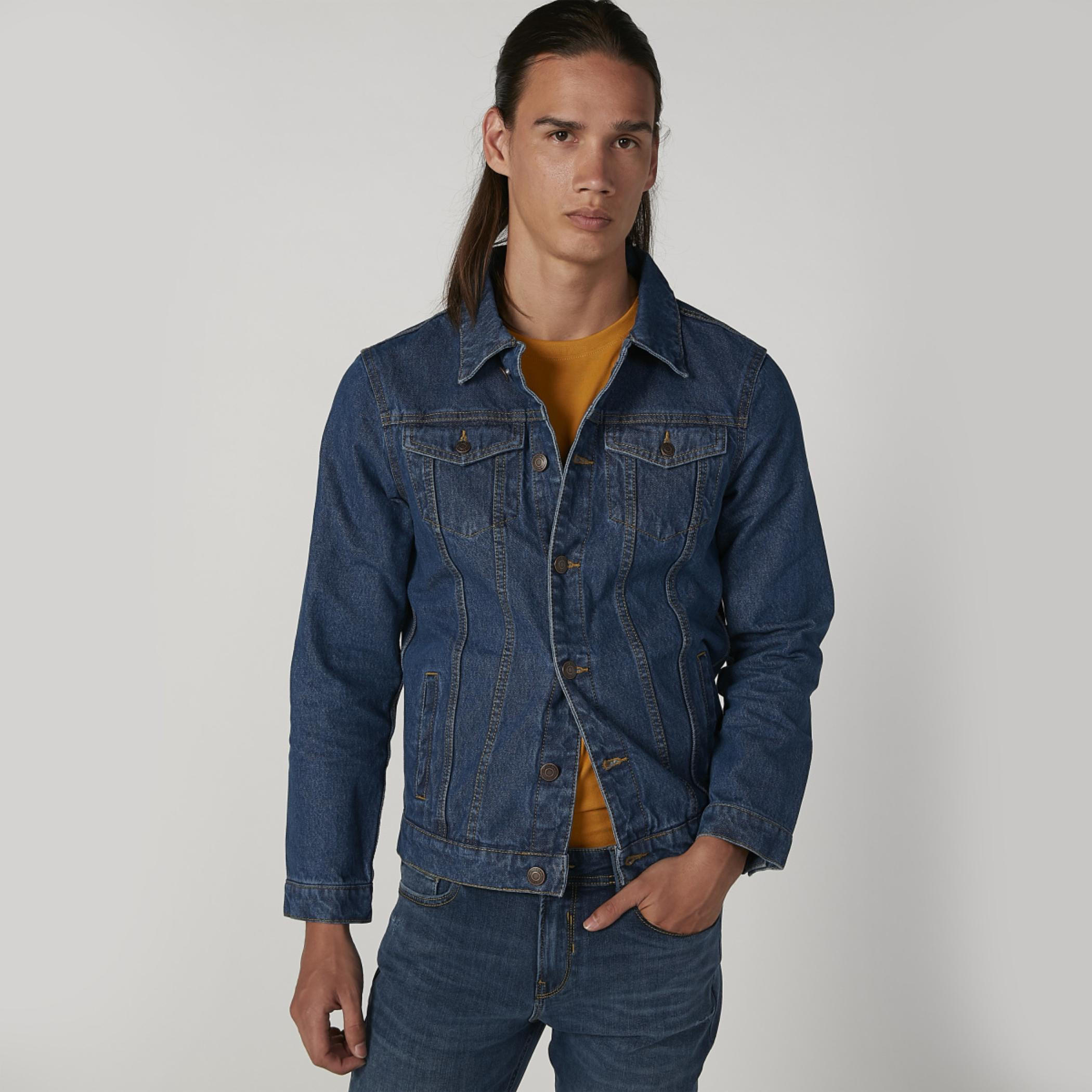 Plain Denim Jacket with Long Sleeves and Flap Pockets-men-clothing-jacketsandblazers-jackets-image-1
