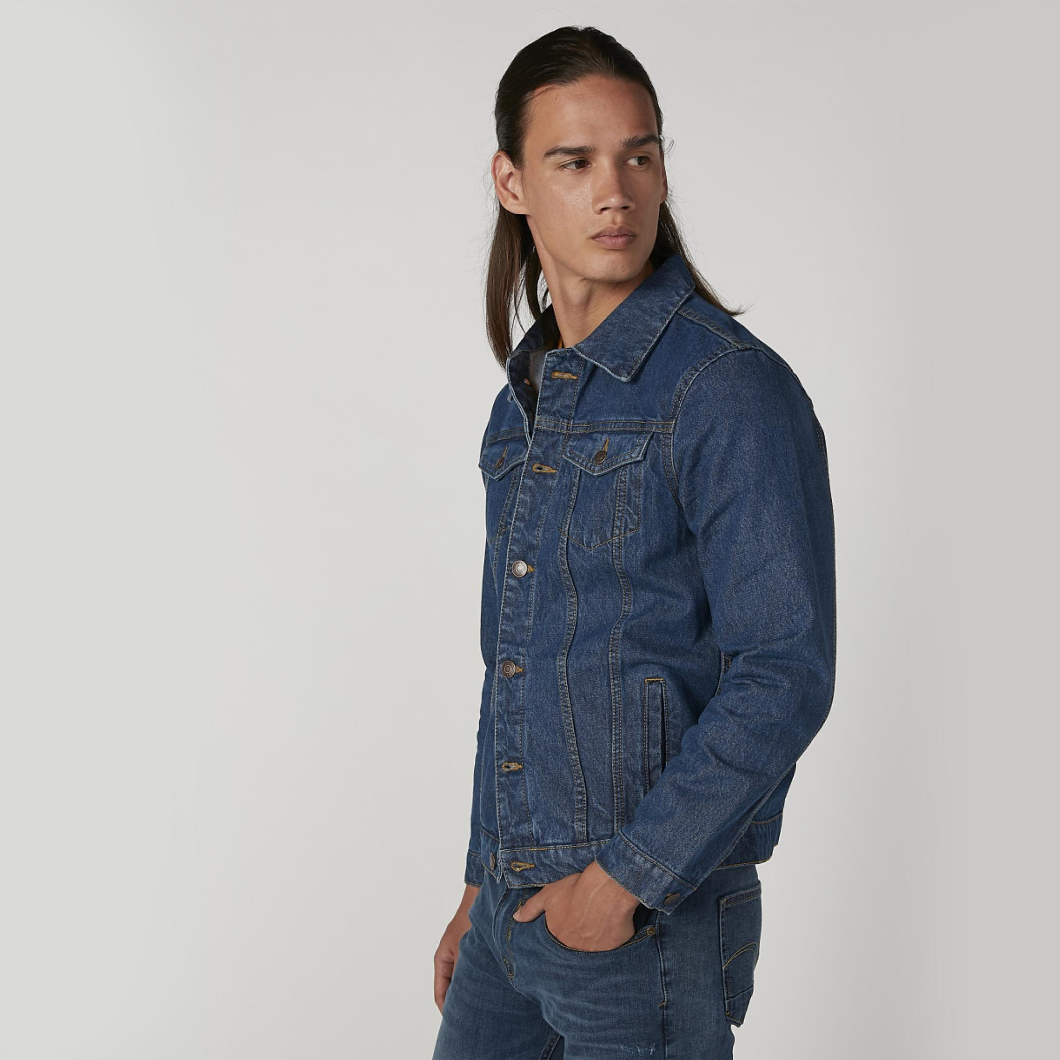 Plain Denim Jacket with Long Sleeves and Flap Pockets-men-clothing-jacketsandblazers-jackets-image-4