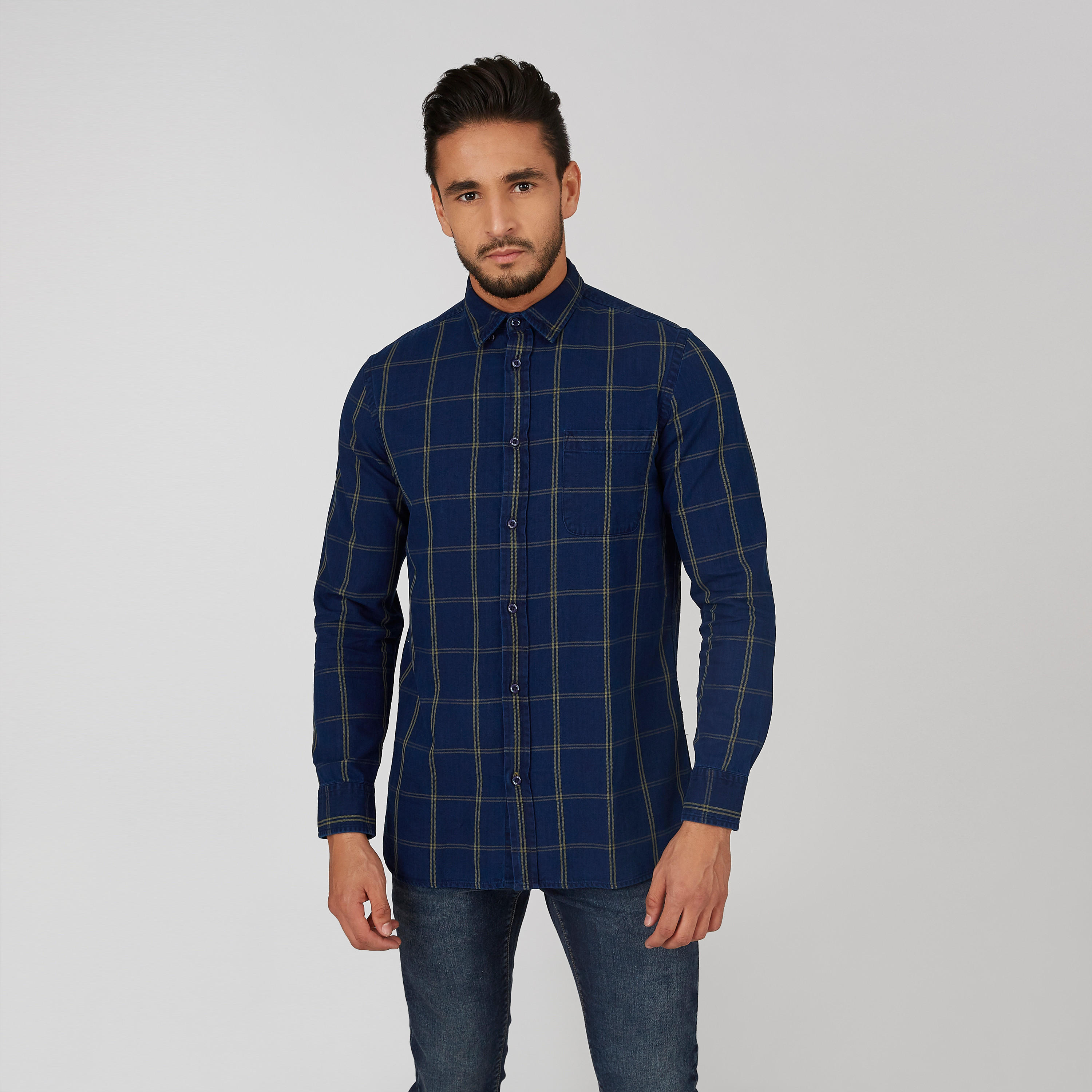 قميص سليم كاروهات بياقة عادية وأكمام طويلة-men-clothing-shirts-image-5