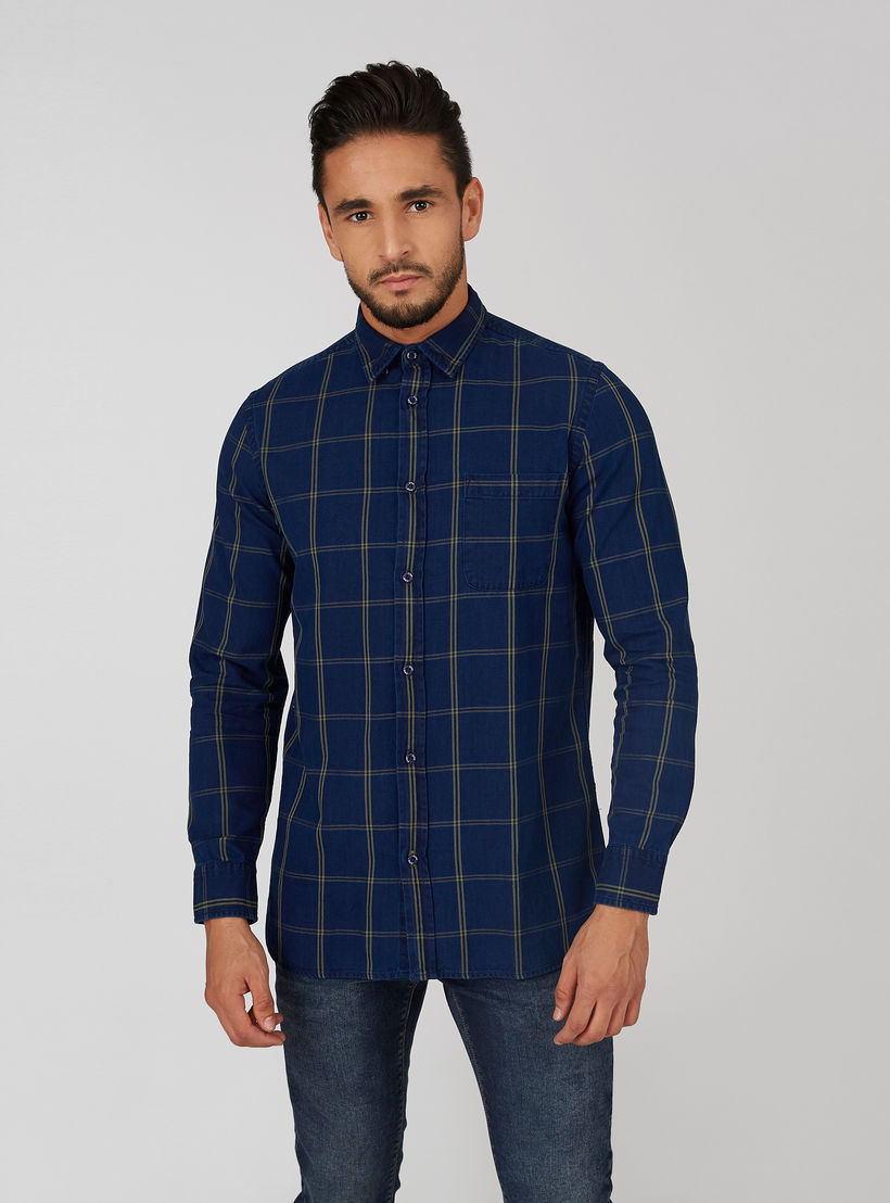 قميص سليم كاروهات بياقة عادية وأكمام طويلة-men-clothing-shirts-image-5