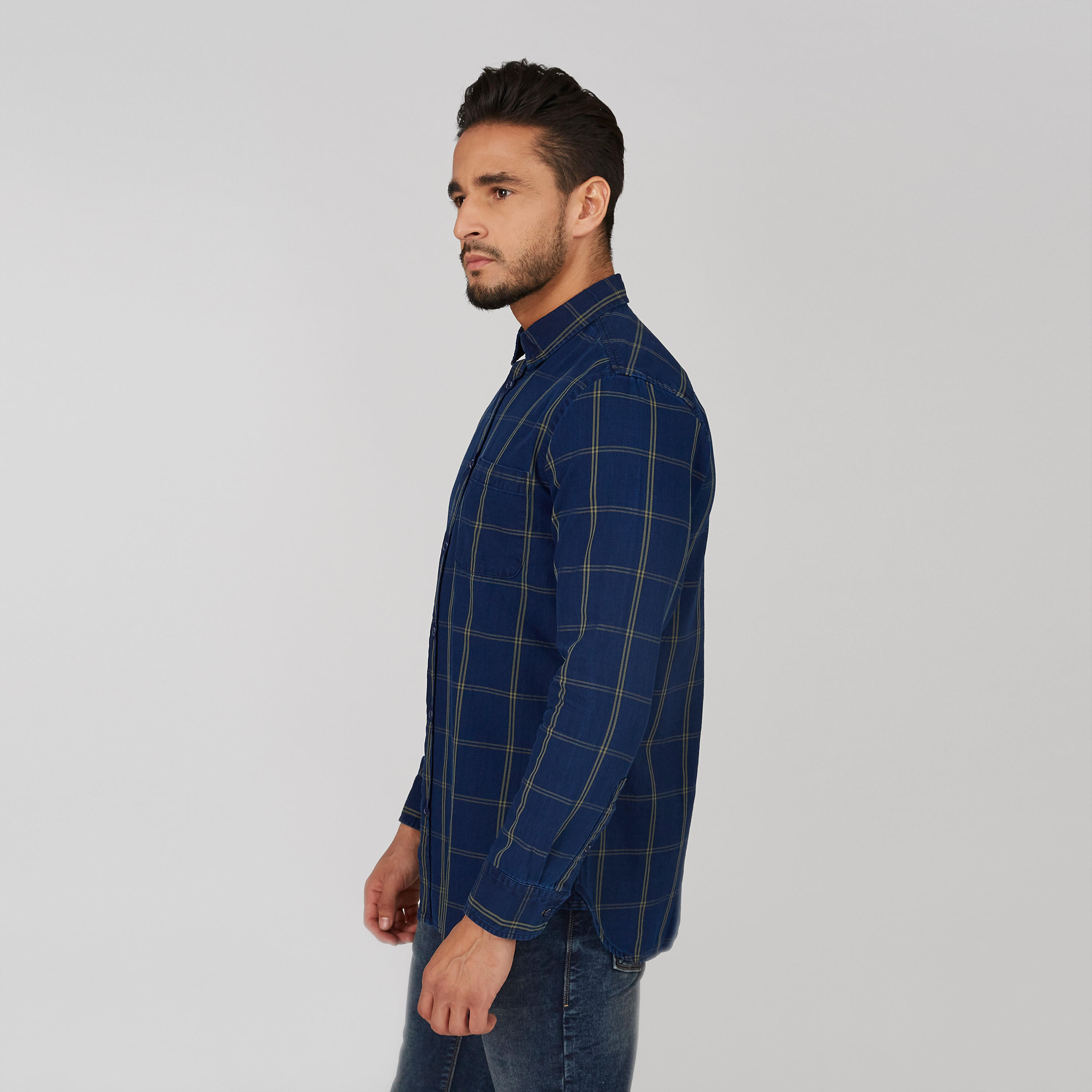 قميص سليم كاروهات بياقة عادية وأكمام طويلة-men-clothing-shirts-image-2
