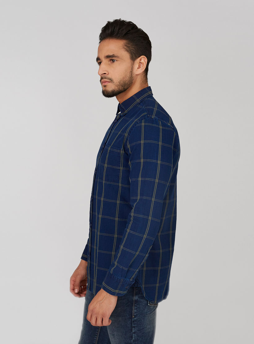 قميص سليم كاروهات بياقة عادية وأكمام طويلة-men-clothing-shirts-image-2