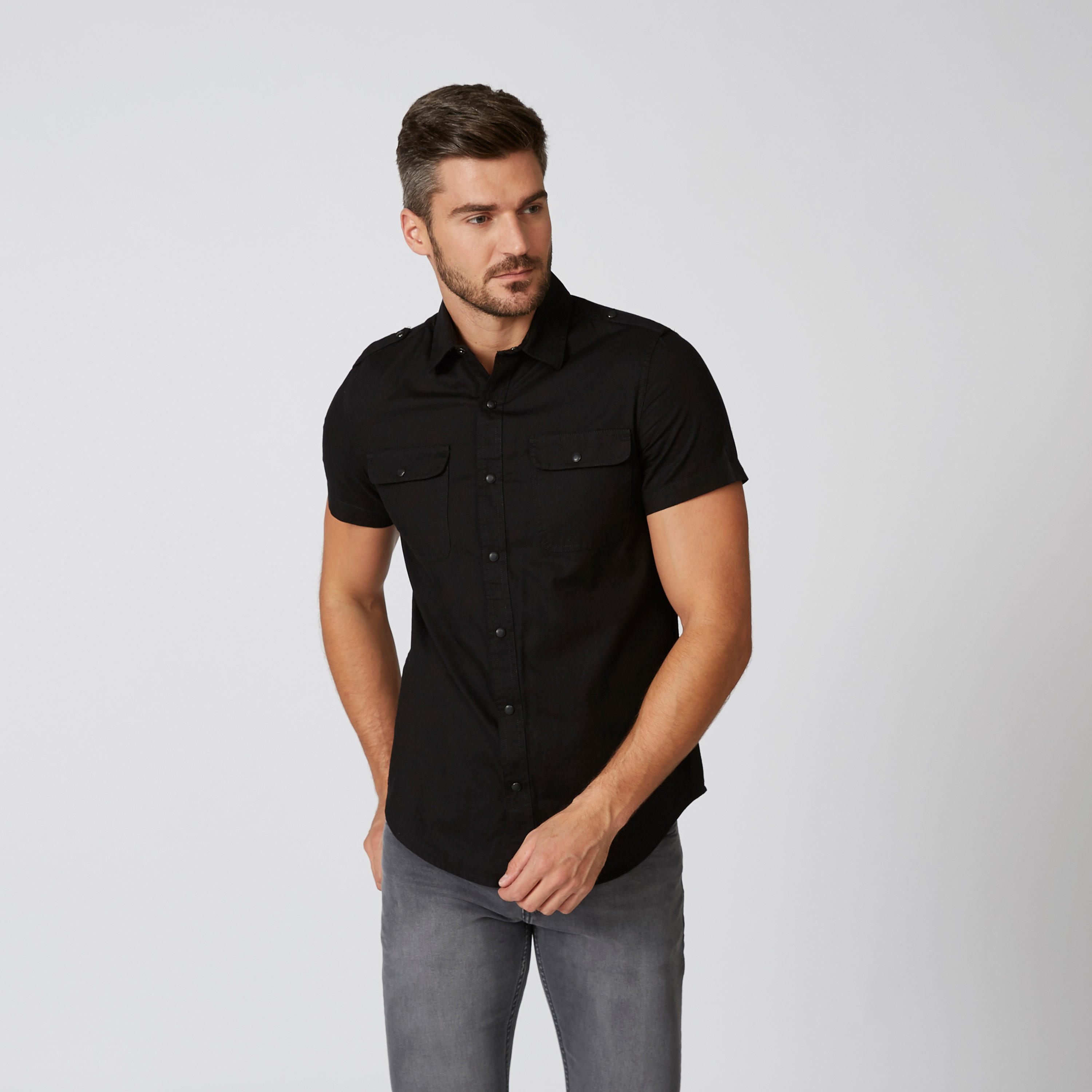 قميص سليم سادة بياقة عاديّة وأكمام قصيرة-men-clothing-shirts-image-1