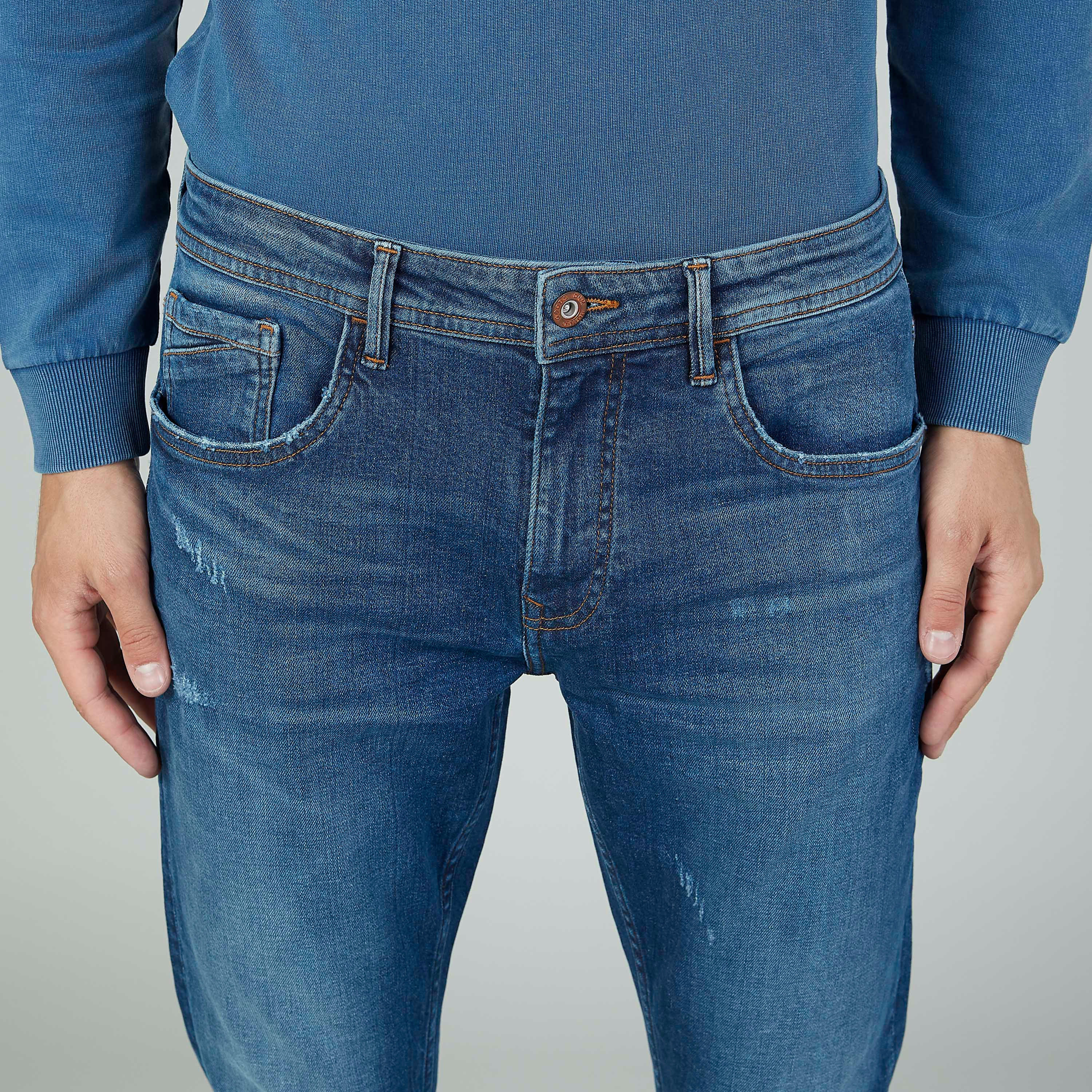 بنطلون جينز طويل بارز الملمس بجيوب وحلقات للحزام-men-clothing-bottoms-jeans-image-3