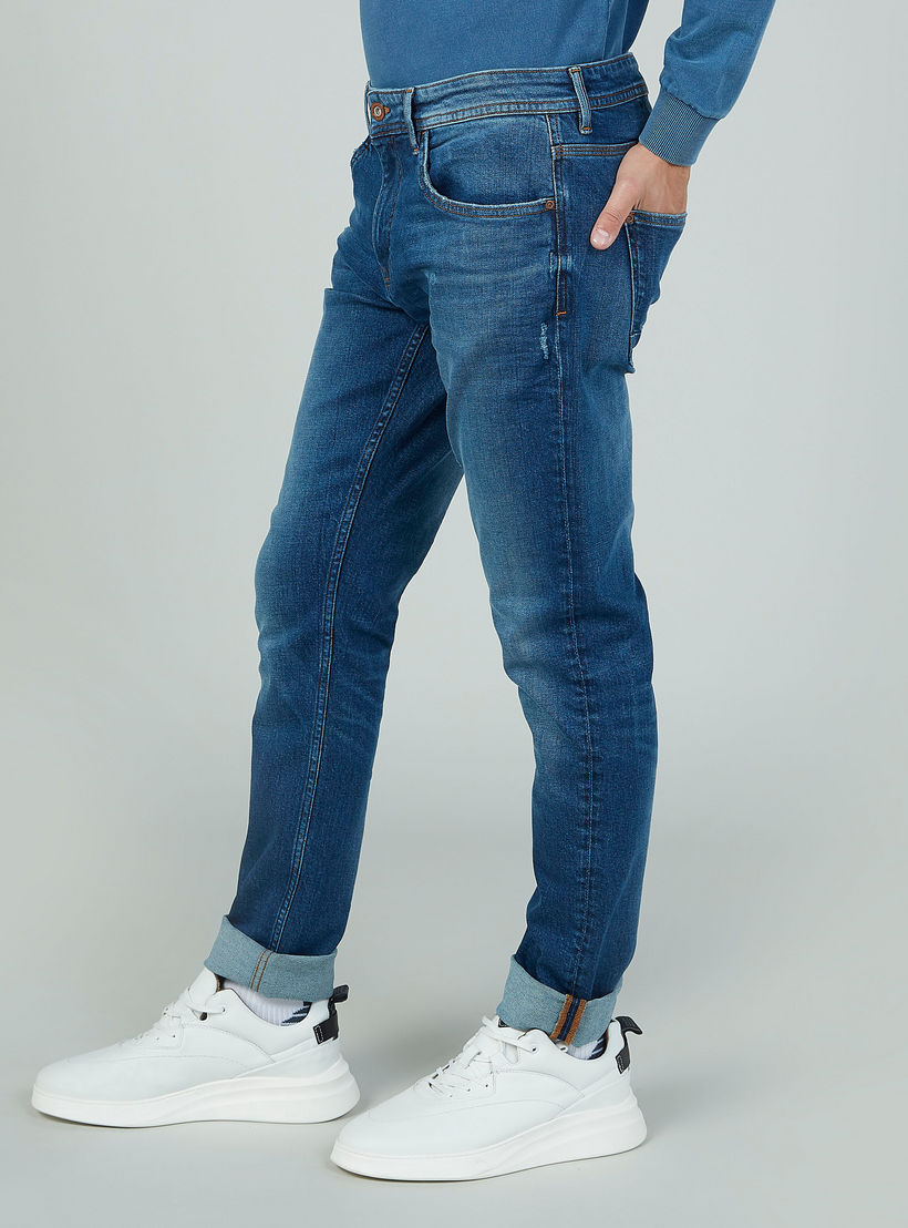 بنطلون جينز طويل بارز الملمس بجيوب وحلقات للحزام-men-clothing-bottoms-jeans-image-4