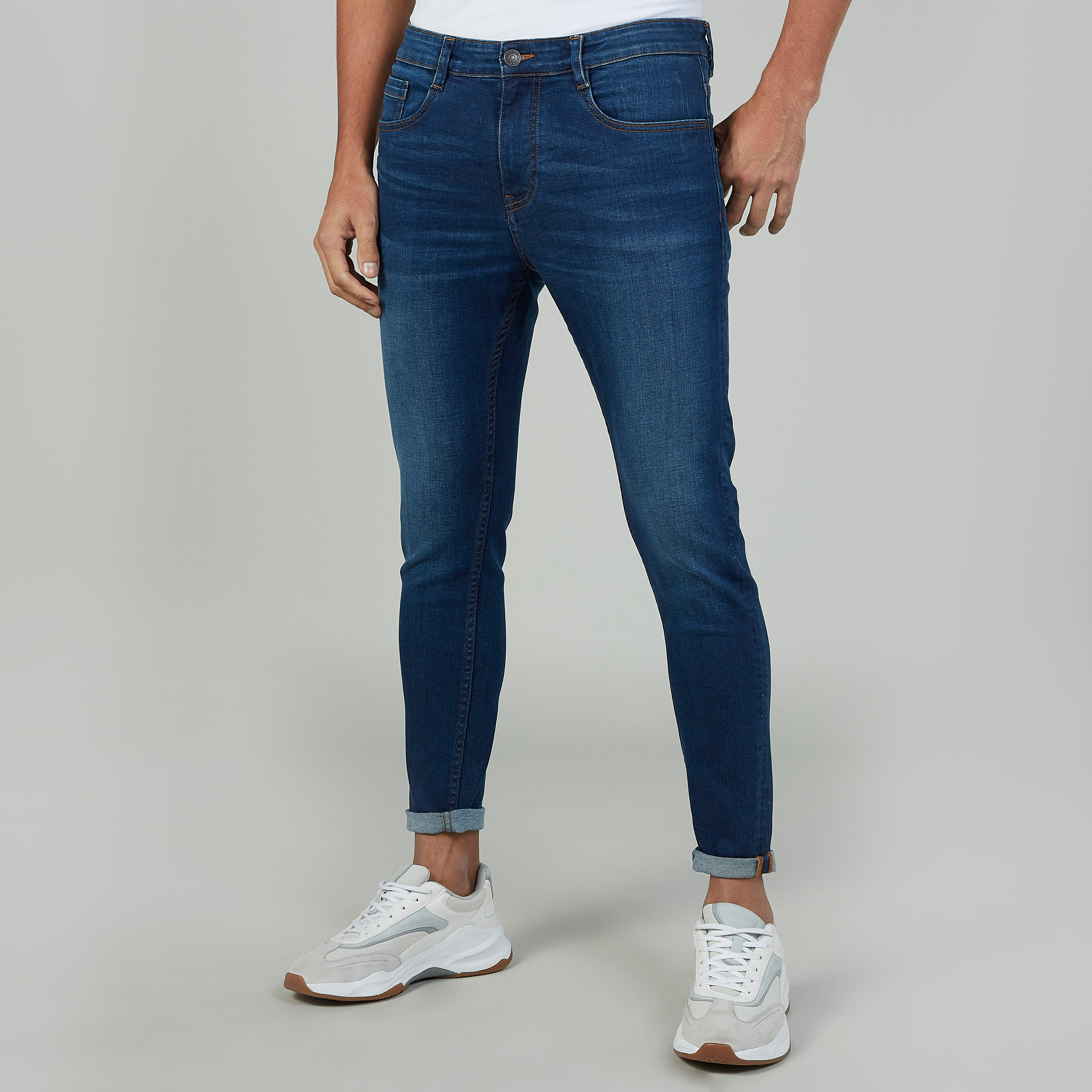بنطلون جينز سادة طويل بجيوب وحلقات للحزام-men-clothing-bottoms-jeans-image-1