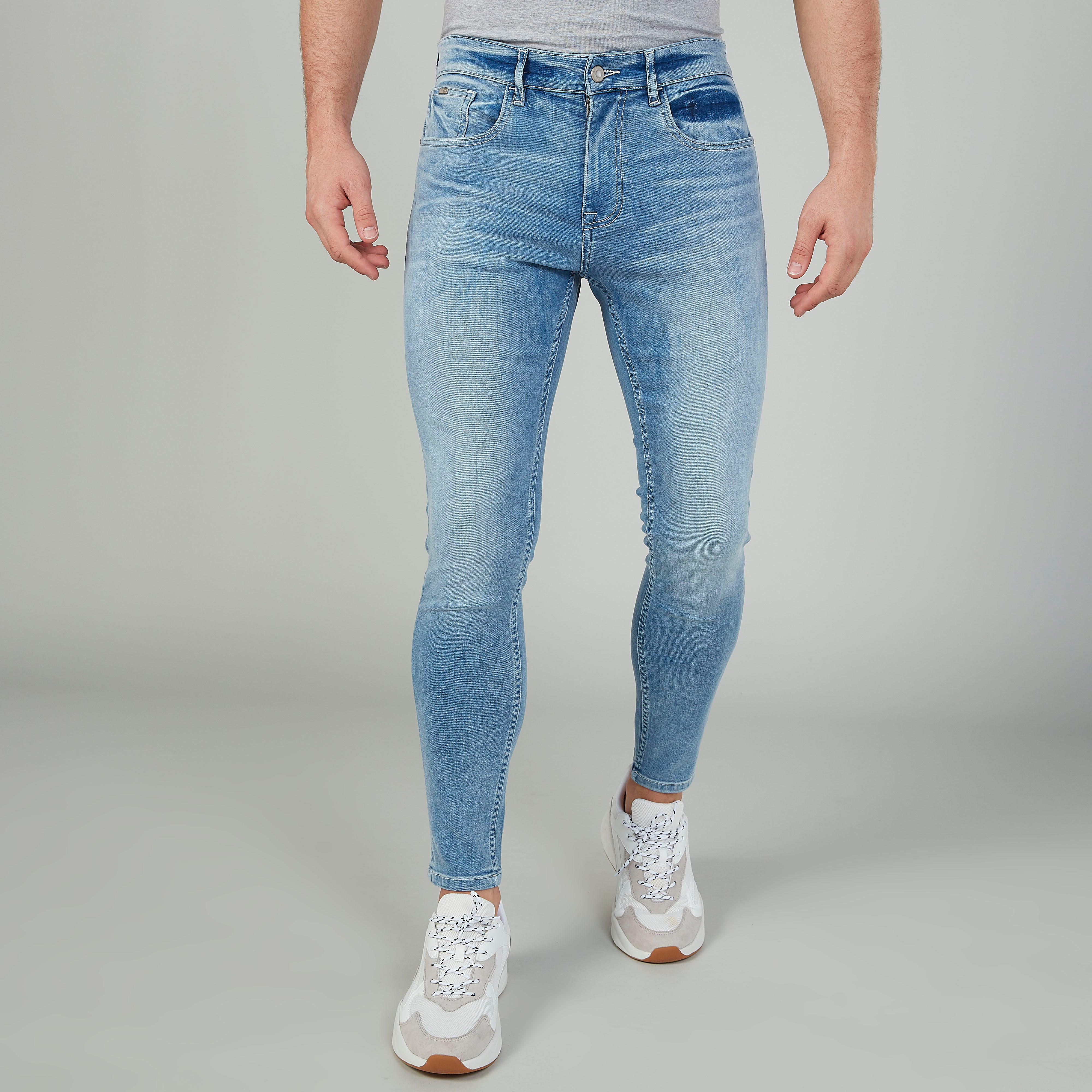 بنطلون جينز طويل بارز الملمس بجيوب وحلقات للحزام-men-clothing-bottoms-jeans-image-1