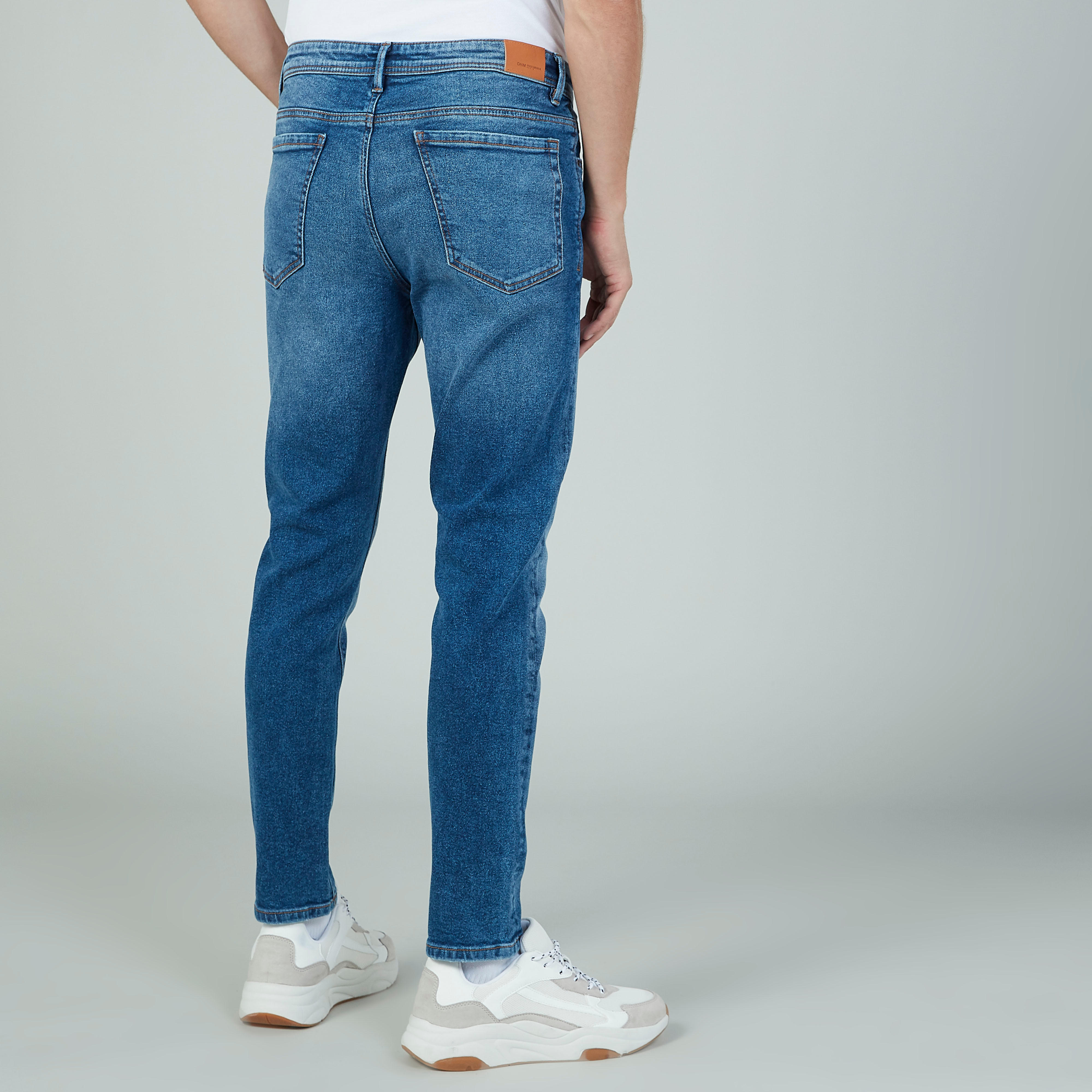 بنطلون جينز طويل بارز الملمس بجيوب وحلقات للحزام-men-clothing-bottoms-jeans-image-4