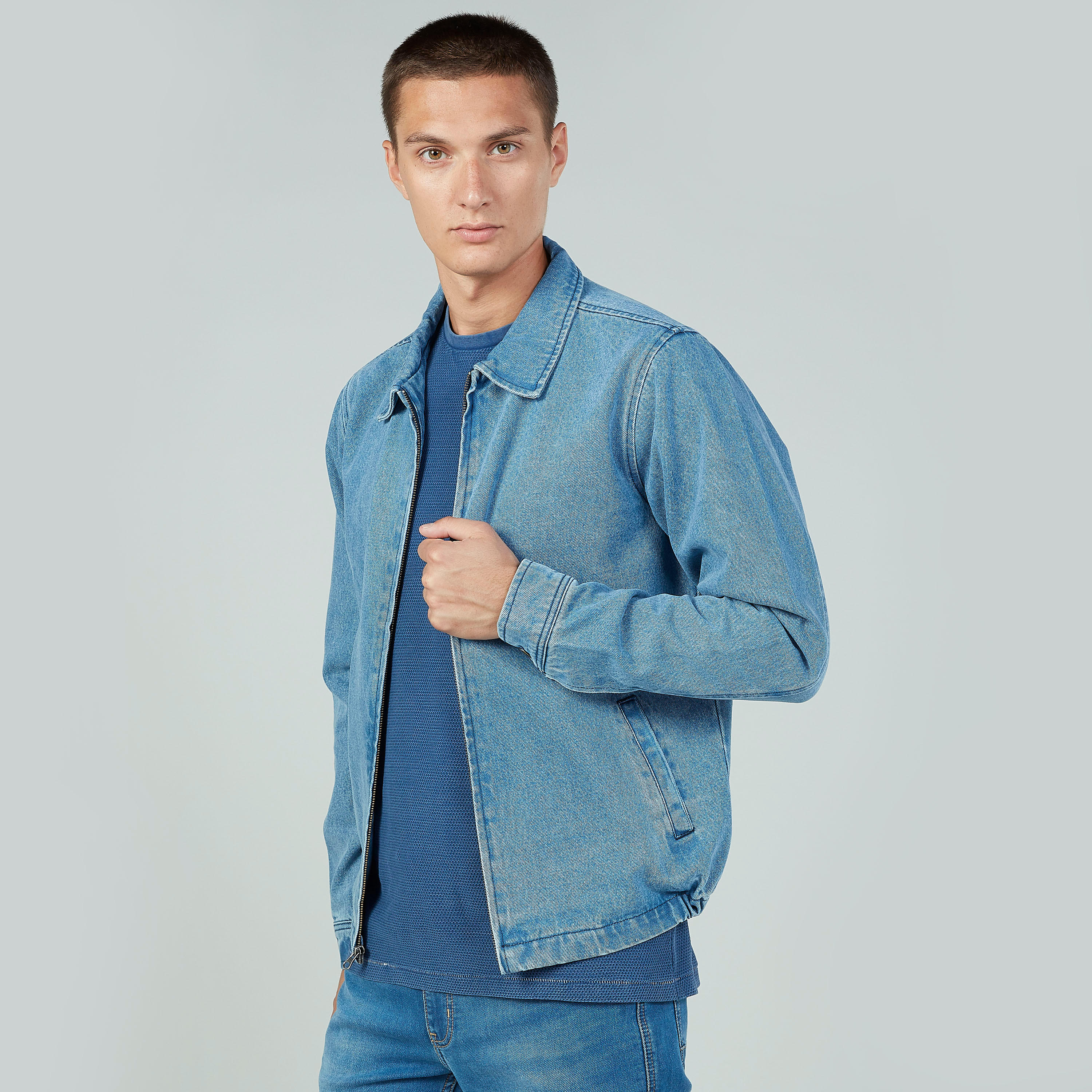 Denim Bomber Jacket wit Long Sleeves and Pocket Detail-men-clothing-jacketsandblazers-jackets-image-1