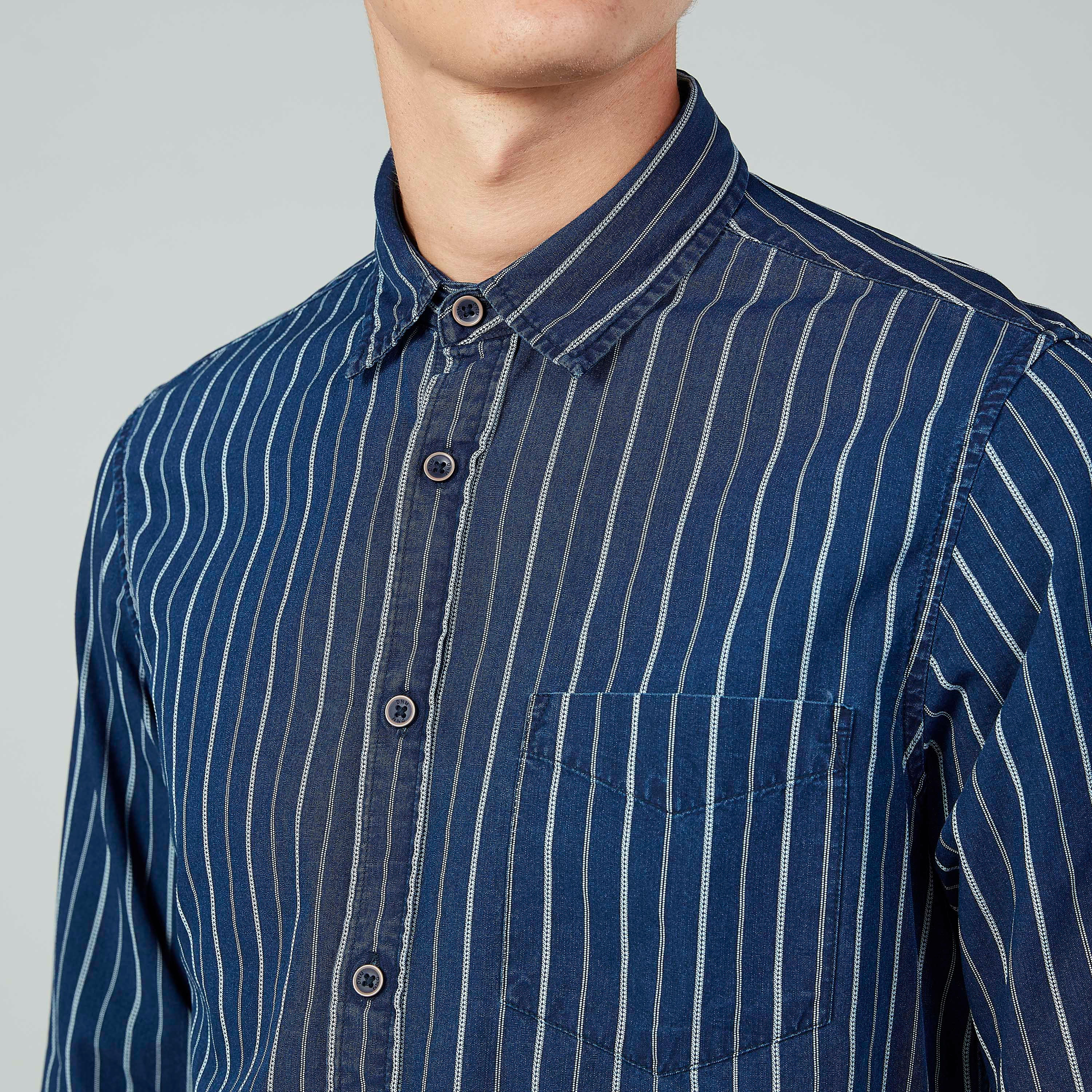 قميص سليم مخطط بأكمام طويلة وياقة عادية-men-clothing-shirts-image-3